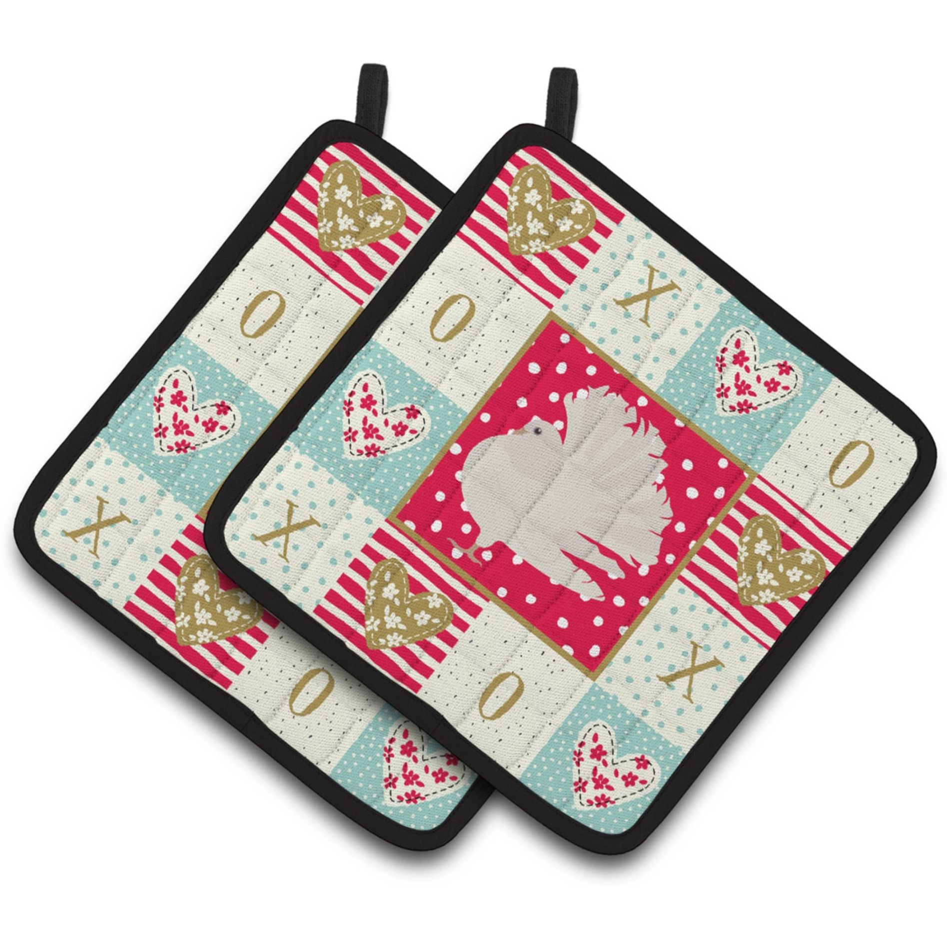 &quotCaroline's Treasures CK5377PTHD Silver Fantail Pigeon Love Pair of Pot Holders potholders, Multicolor"