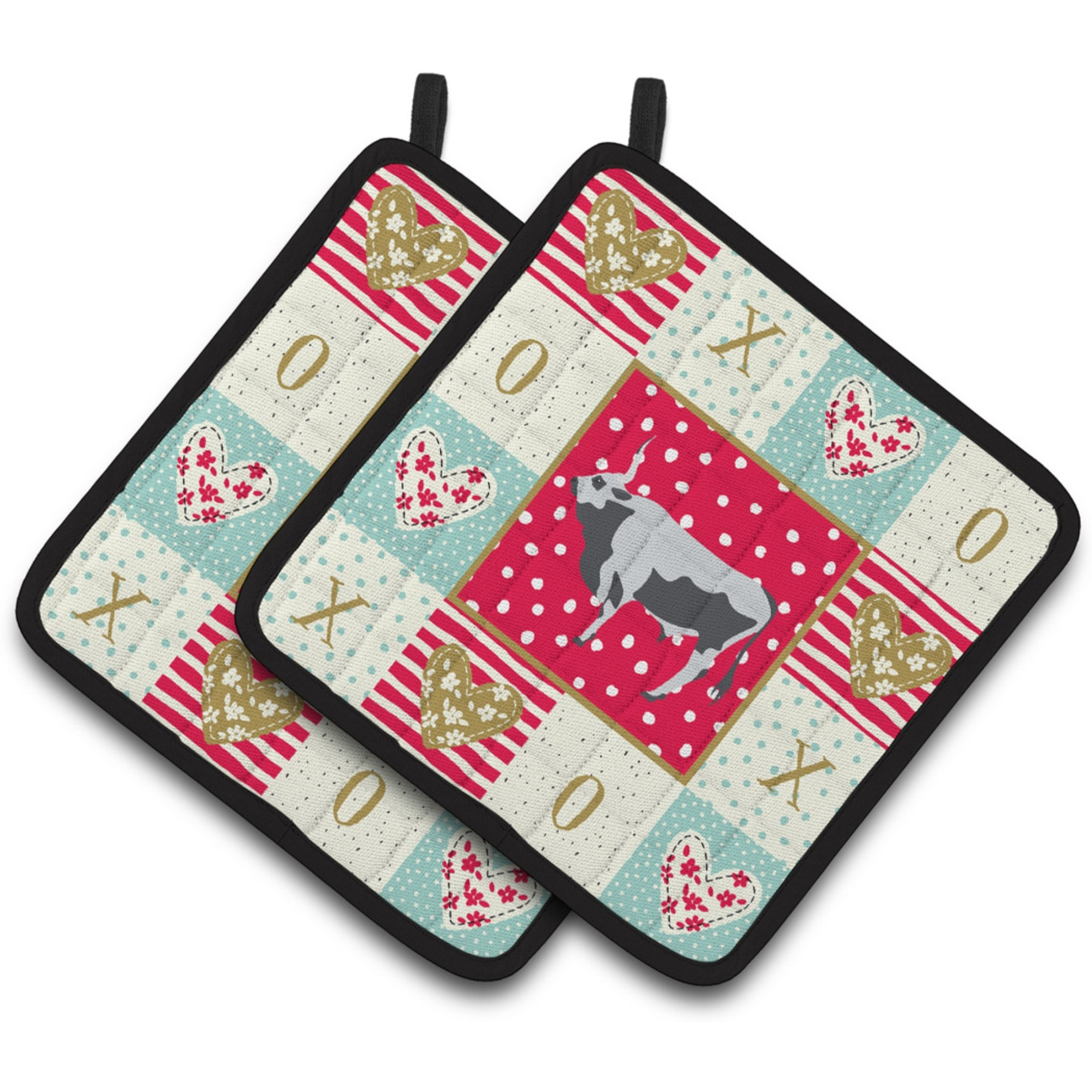 &quotCaroline's Treasures CK5251PTHD Hungarian Grey Steppe Cow Love Pair of Pot Holders potholders, Multicolor"