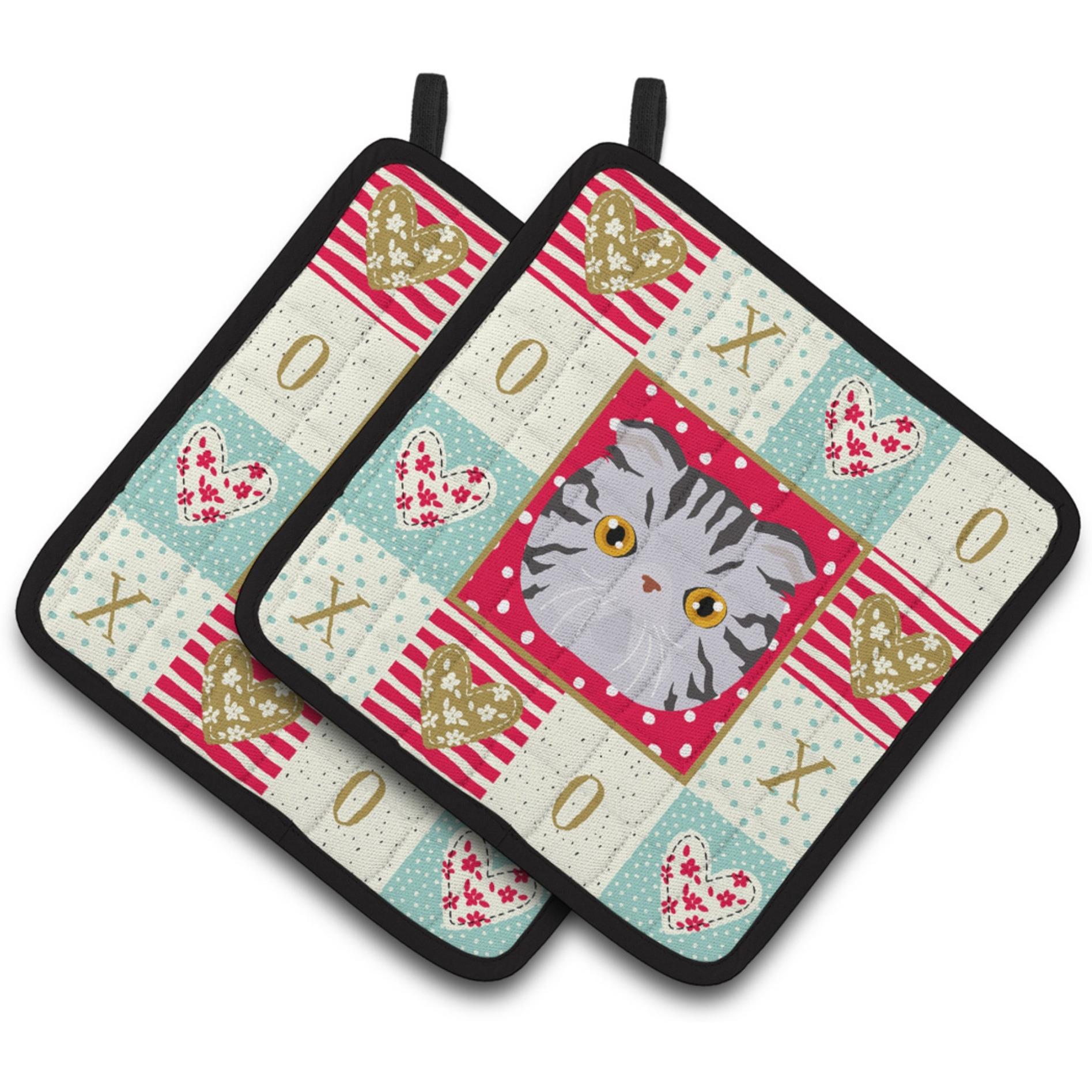 &quotCaroline's Treasures CK5118PTHD Foldex Exotic Fold Cat Love Pair of Pot Holders potholders, Multicolor"
