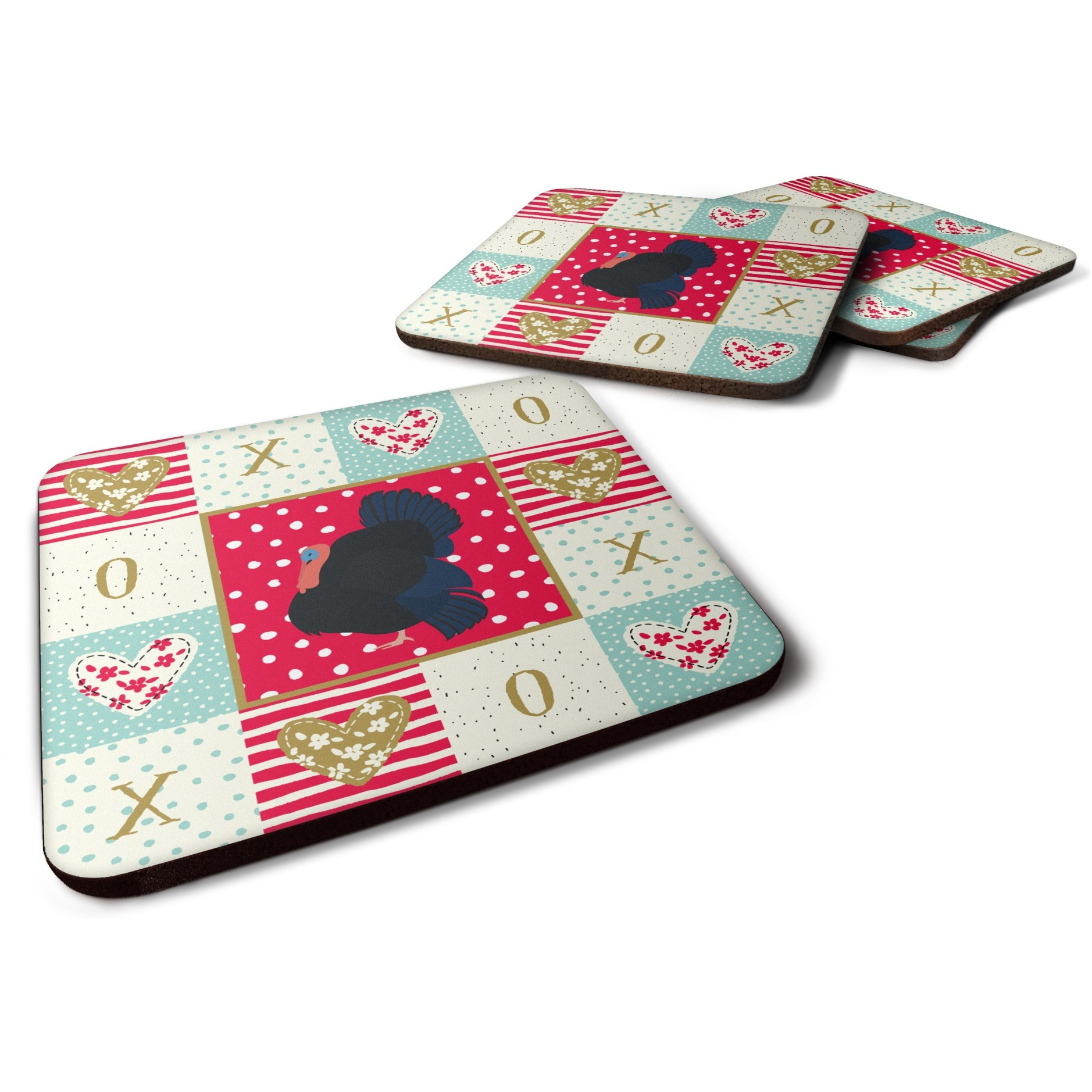 &quotCaroline's Treasures CK5412FC Norfolk Black Turkey Love Foam Set of 4 coasters, Multicolor"