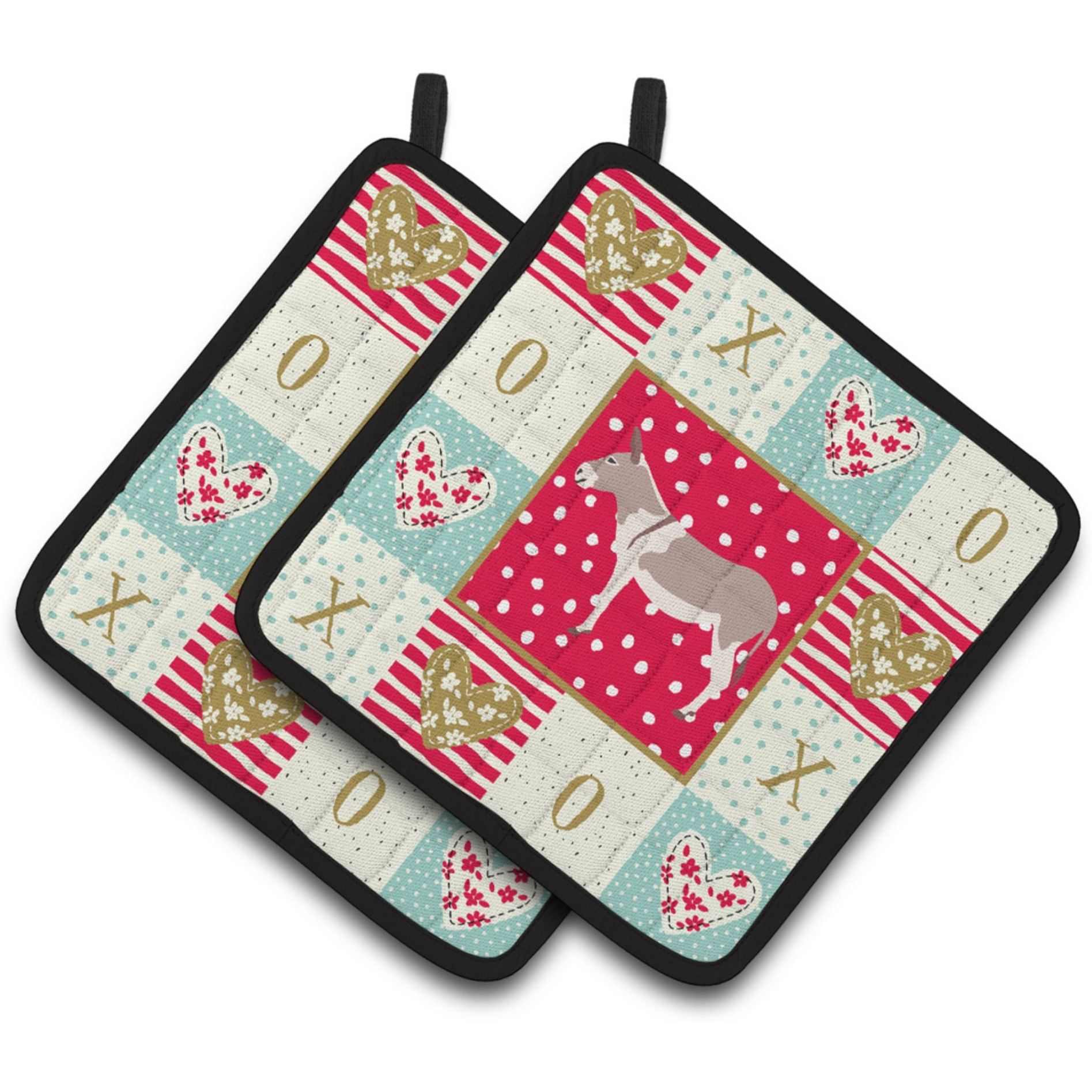 &quotCaroline's Treasures CK5273PTHD Australian Teamster Donkey Love Pair of Pot Holders potholders, Multicolor"