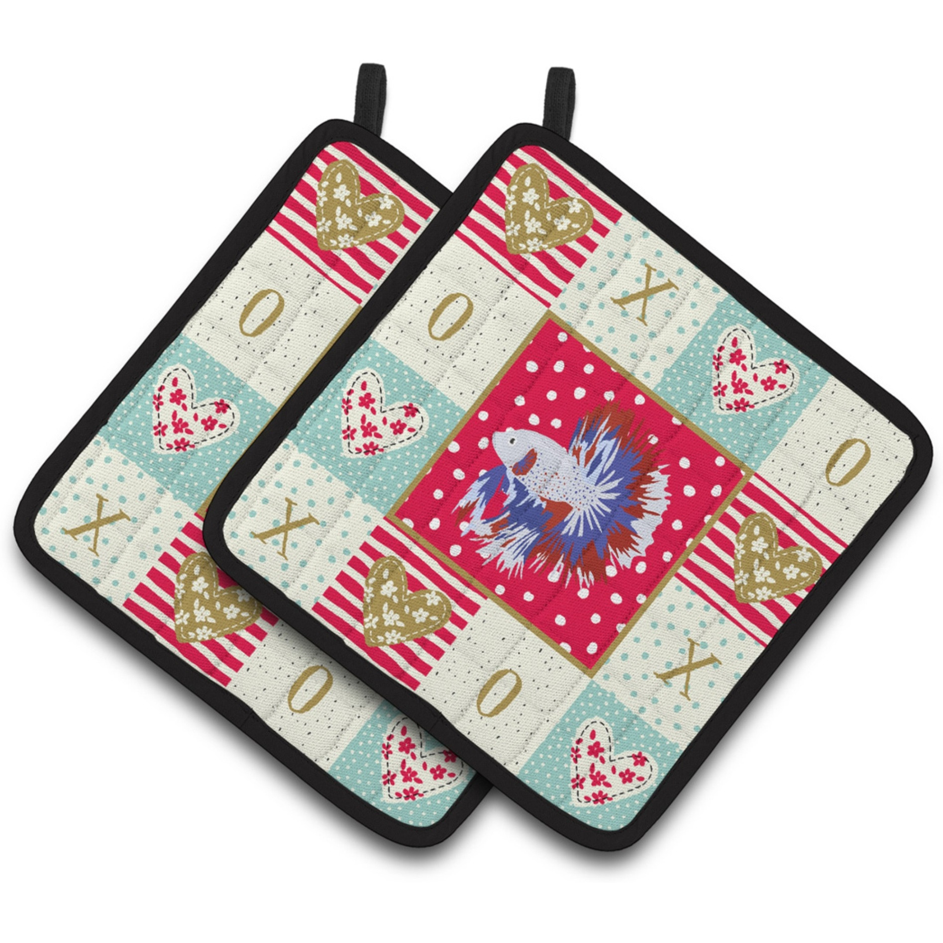 &quotCaroline's Treasures CK5483PTHD Comb Tail Betta Love Pair of Pot Holders potholders, Multicolor"