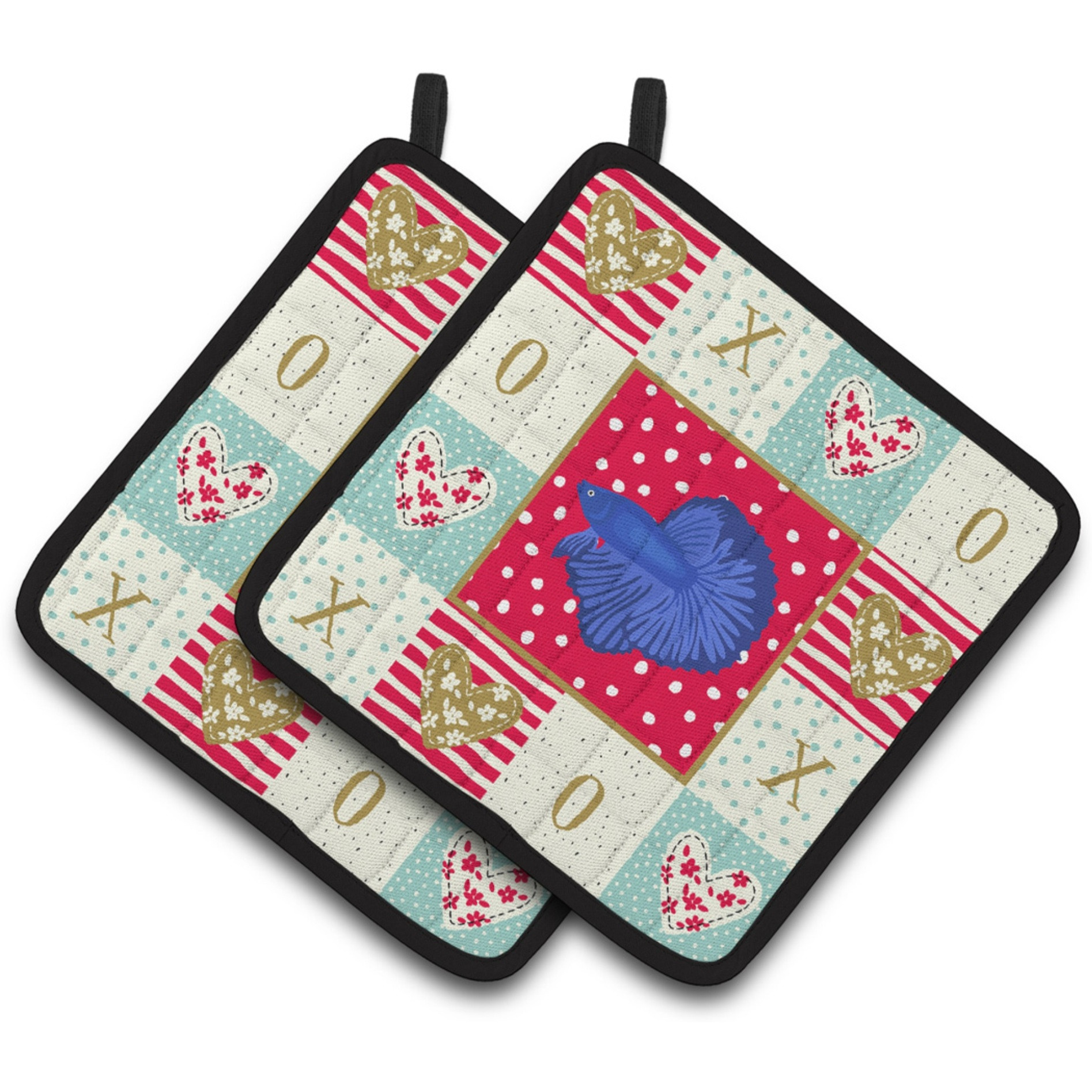 &quotCaroline's Treasures CK5493PTHD Super Delta Tail Betta Love Pair of Pot Holders potholders, Multicolor"