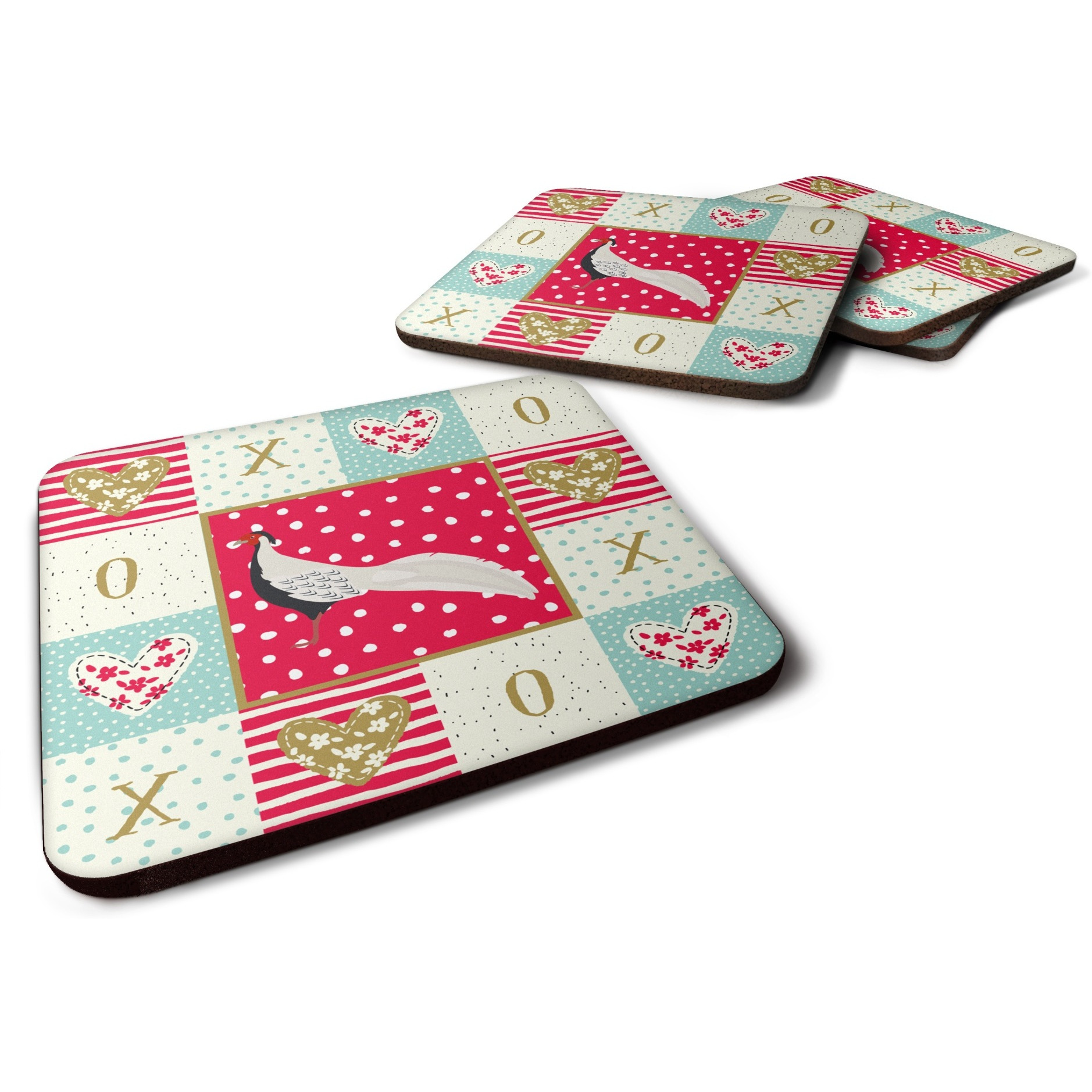 &quotCaroline's Treasures CK5356FC Silver Pheasant Love Foam Set of 4 coasters, Multicolor"