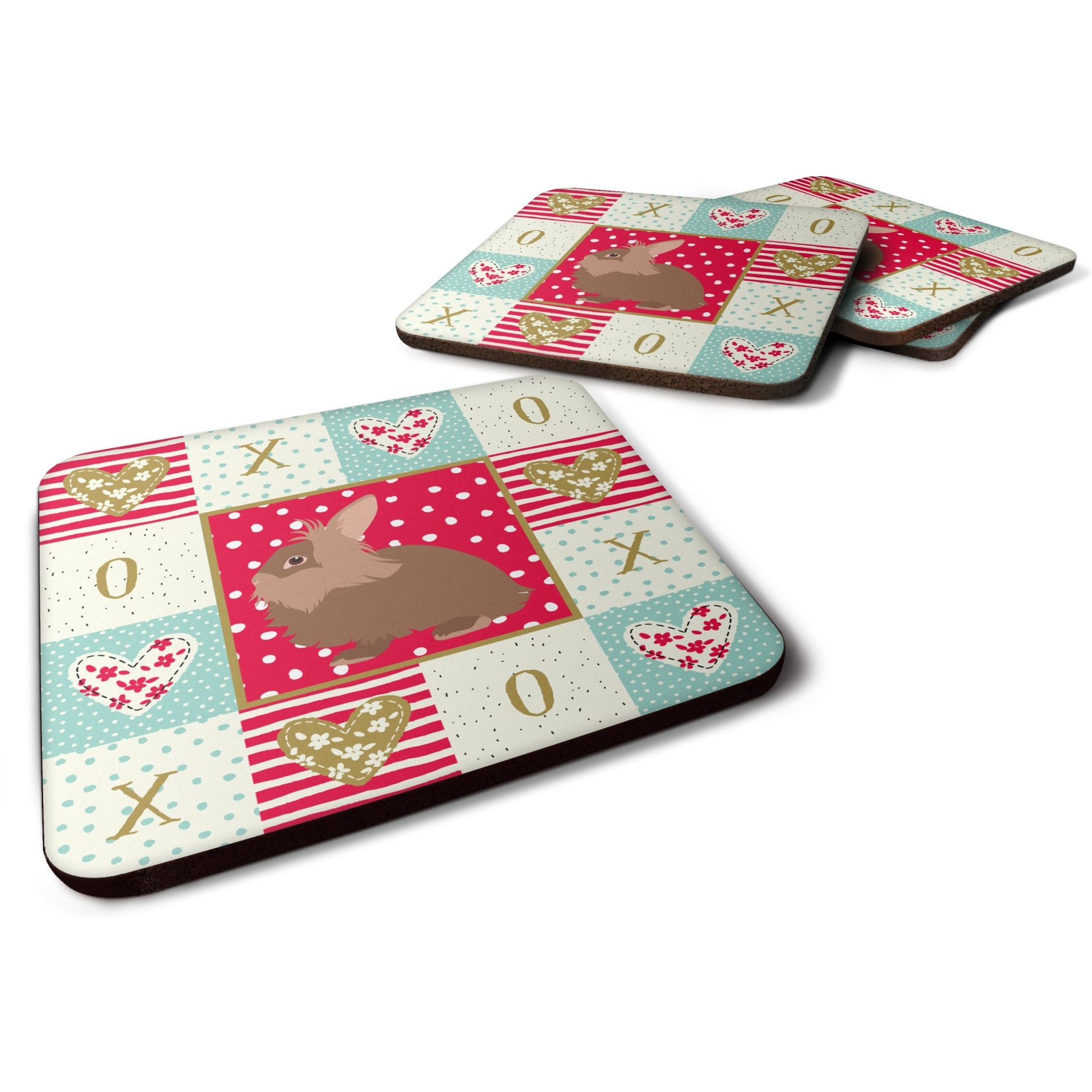 &quotCaroline's Treasures CK5387FC Lionhead Rabbit Love Foam Set of 4 coasters, Multicolor"