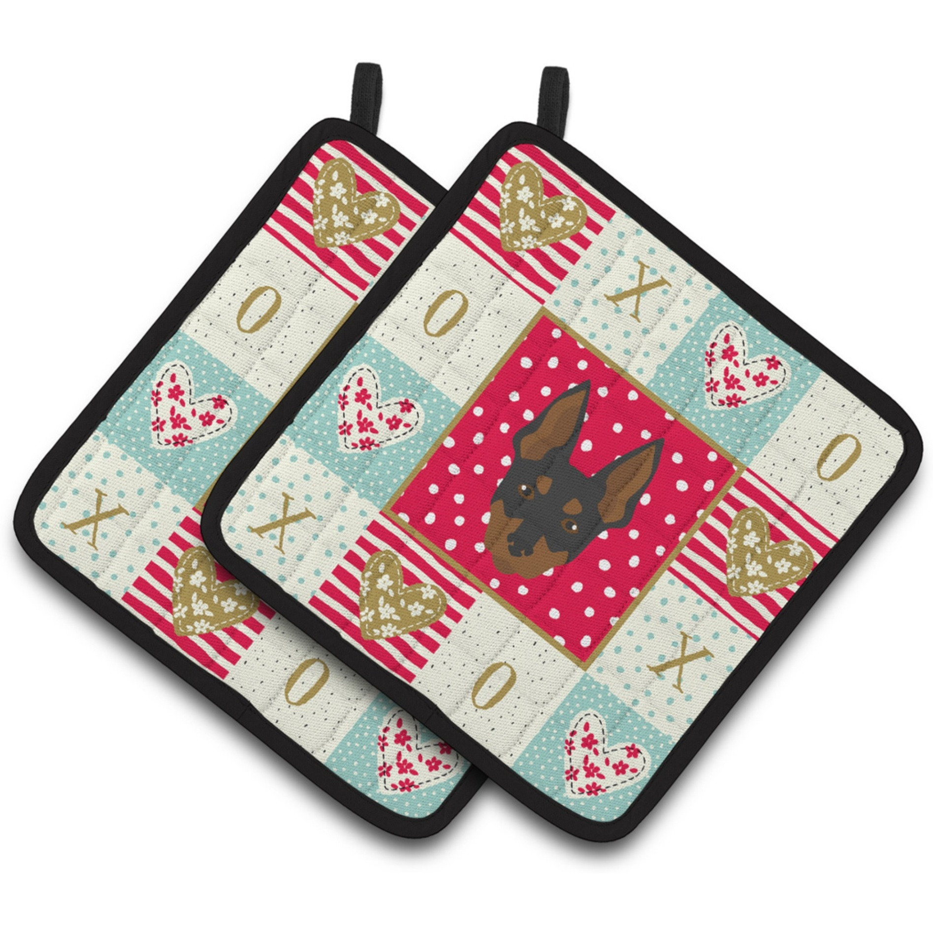 &quotCaroline's Treasures CK5198PTHD English Toy Terrier Love Pair of Pot Holders potholders, Multicolor"