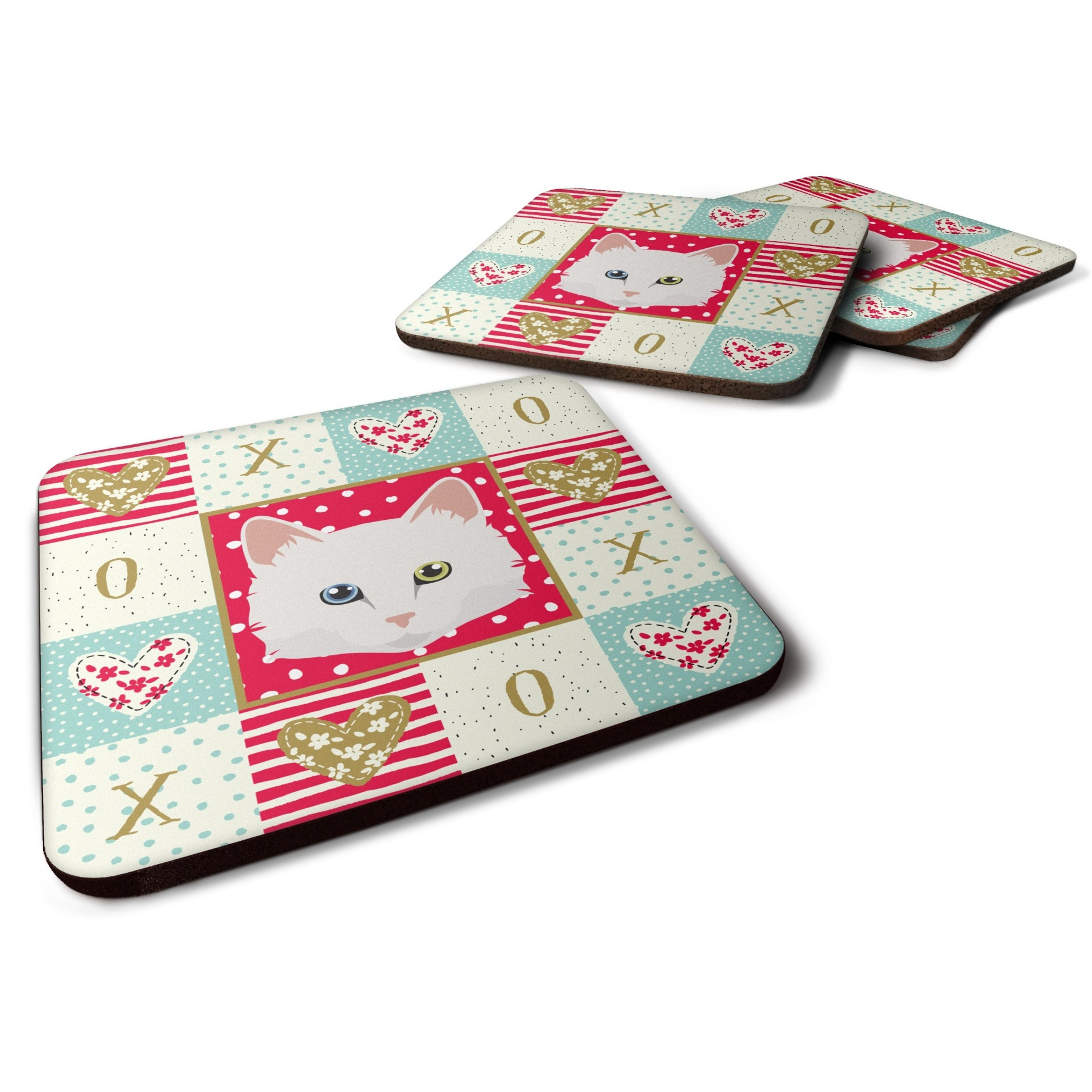 &quotCaroline's Treasures CK5175FC Turkish Angora Cat Love Foam Set of 4 coasters, Multicolor"
