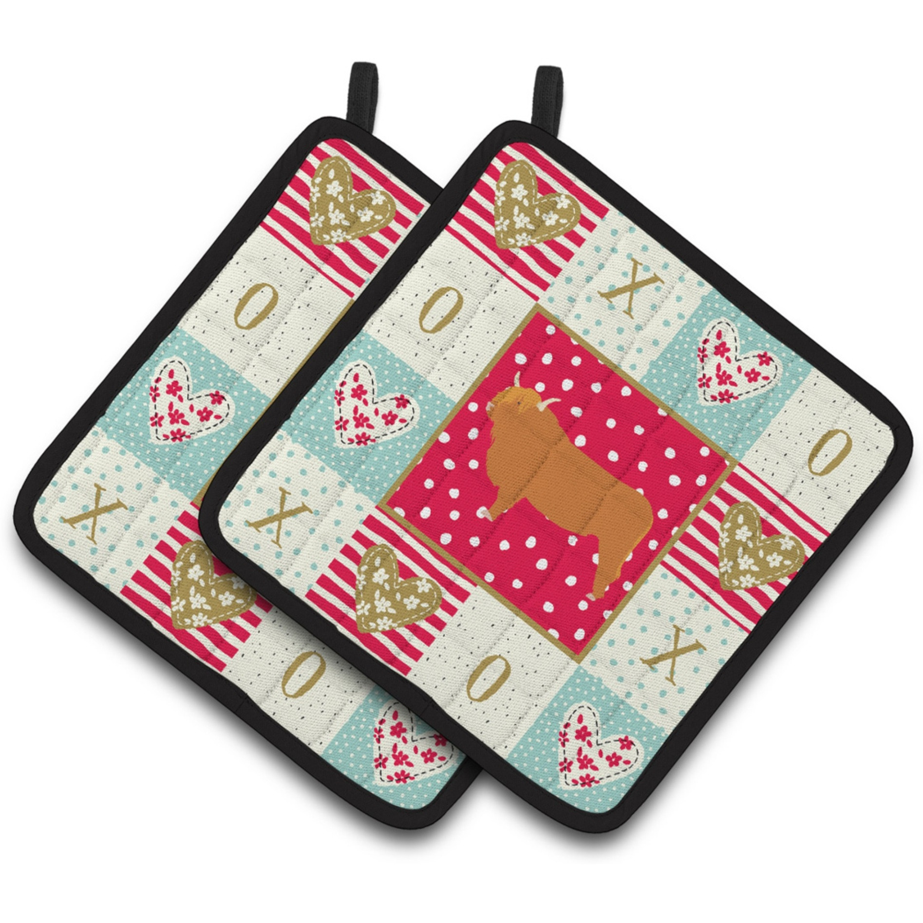 &quotCaroline's Treasures CK5247PTHD Highland Cow Love Pair of Pot Holders potholders, Multicolor"