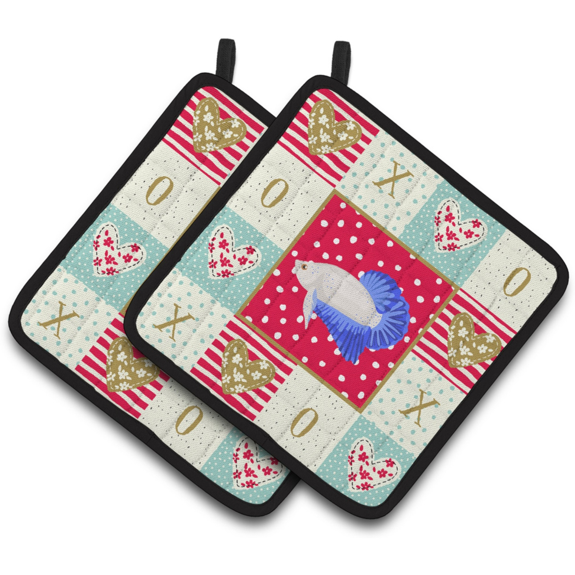 &quotCaroline's Treasures CK5492PTHD Plakat Betta Love Pair of Pot Holders potholders, Multicolor"