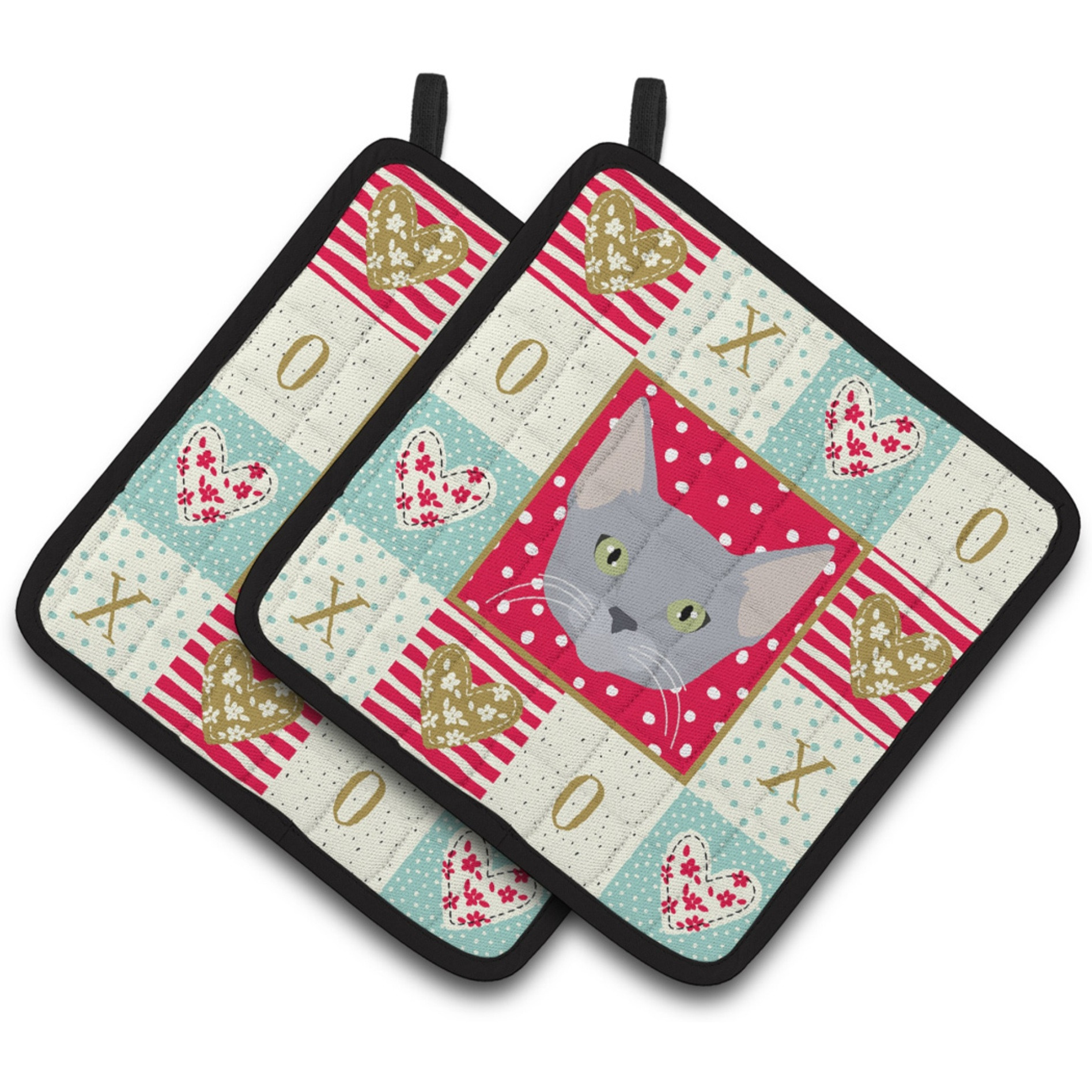 &quotCaroline's Treasures CK5154PTHD Russian Blue Cat Love Pair of Pot Holders potholders, Multicolor"