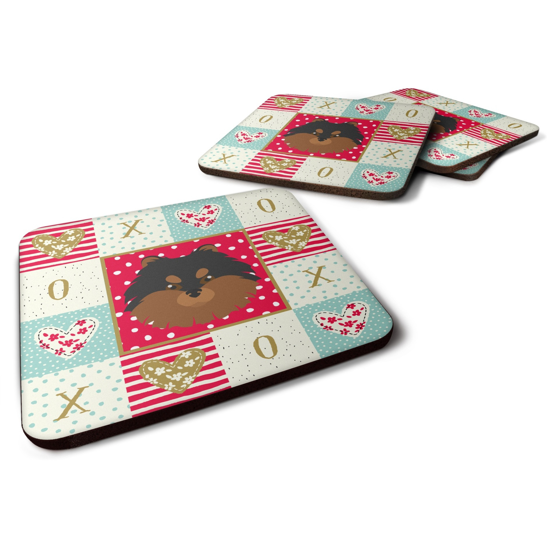 &quotCaroline's Treasures CK5228FC Pomeranian Love Foam Set of 4 coasters, Multicolor"