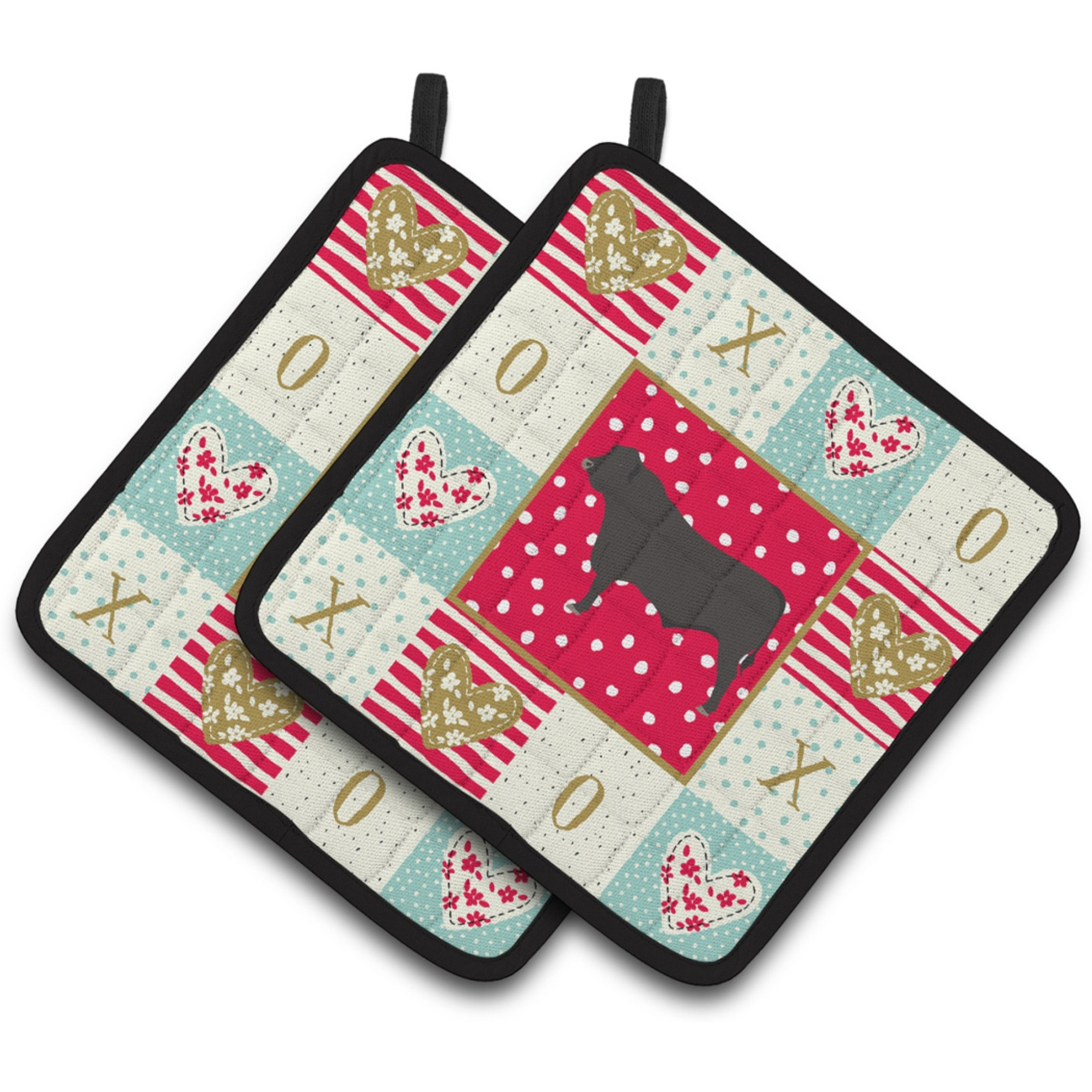 &quotCaroline's Treasures CK5255PTHD Black Angus Cow Love Pair of Pot Holders potholders, Multicolor"