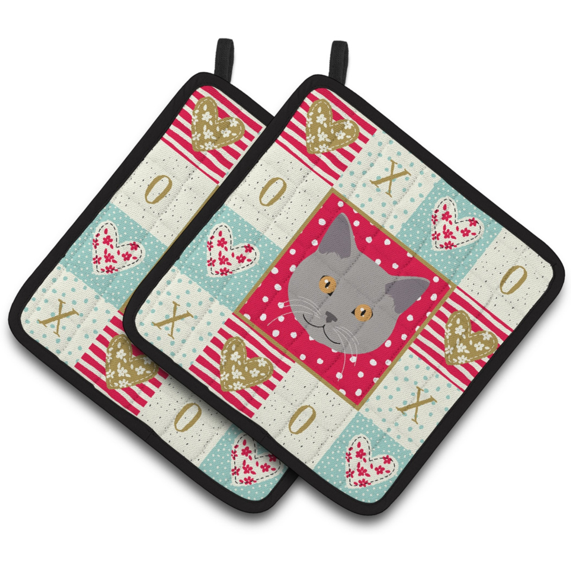 &quotCaroline's Treasures CK5100PTHD Chartreux Cat Love Pair of Pot Holders potholders, Multicolor"