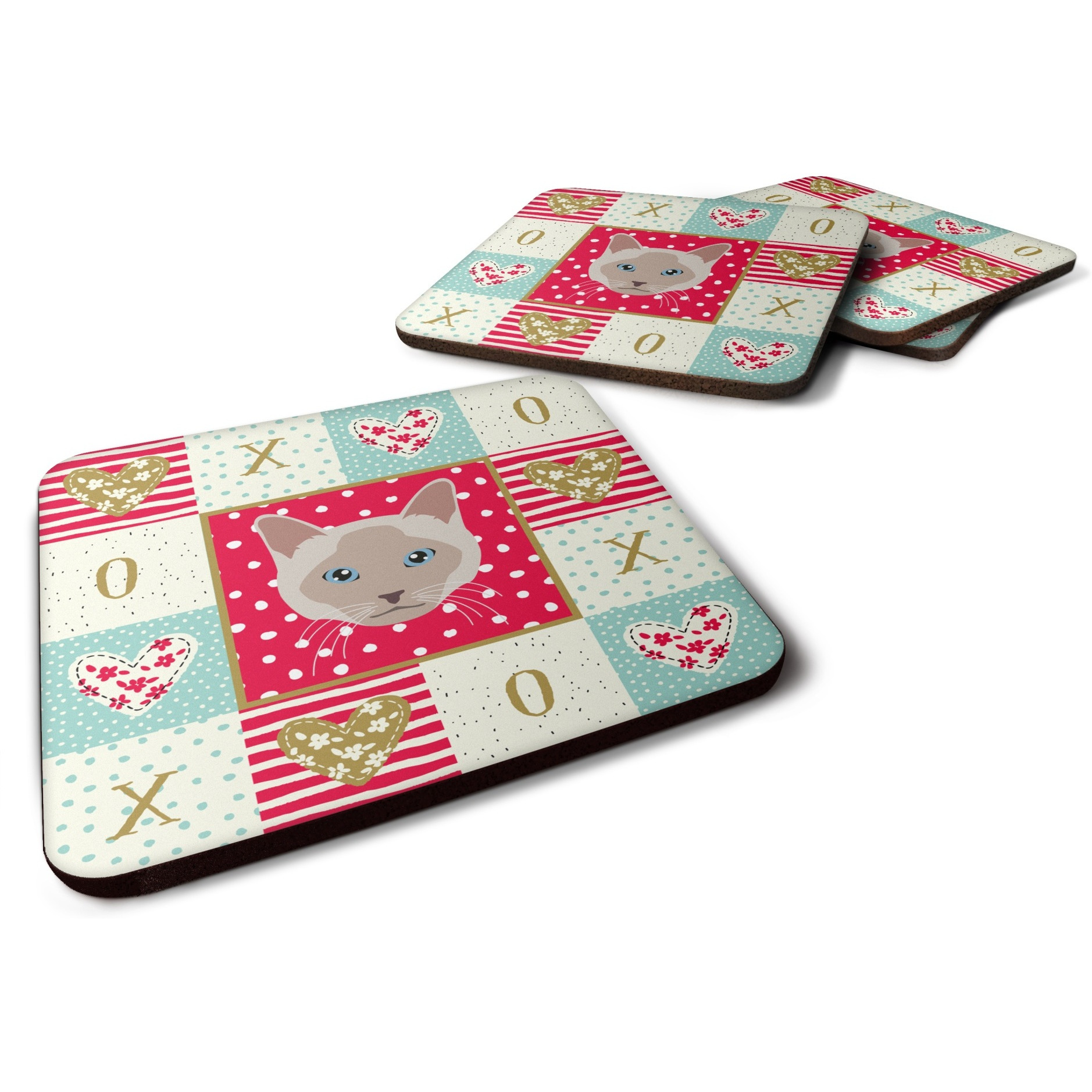 &quotCaroline's Treasures CK5172FC Thai Lilac Cat Love Foam Set of 4 coasters, Multicolor"