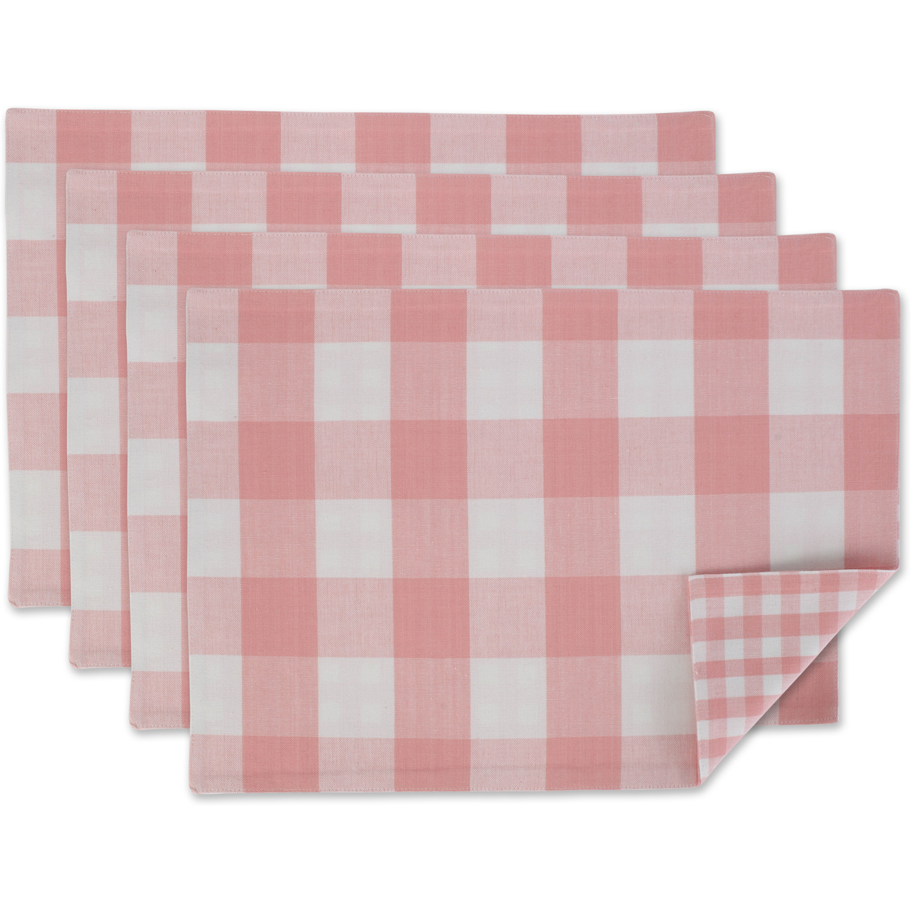 PINK/WHITE REVERSIBLE GINGHAM/BUFFALO CHECK PLACEMAT SET/4