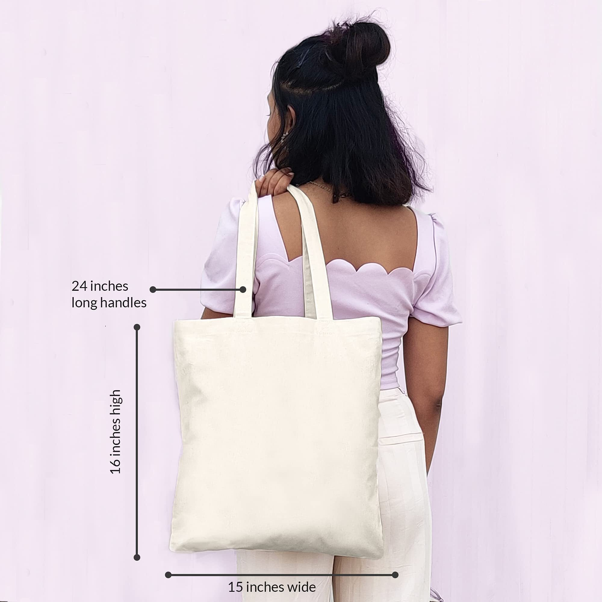 Ecoright Aesthetic Canvas Tote Bag for Women, Reusable Cotton Tote Bag for Grocery, Shopping, Beach & Daily Use