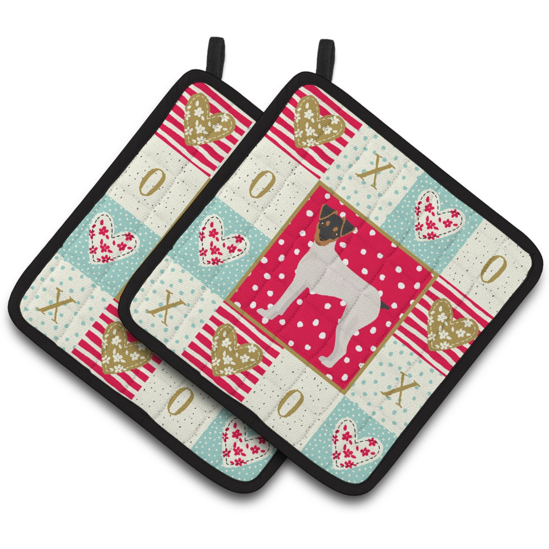 &quotCaroline's Treasures CK5851PTHD Japanese Terrier Love Pair of Pot Holders potholders, Multicolor"