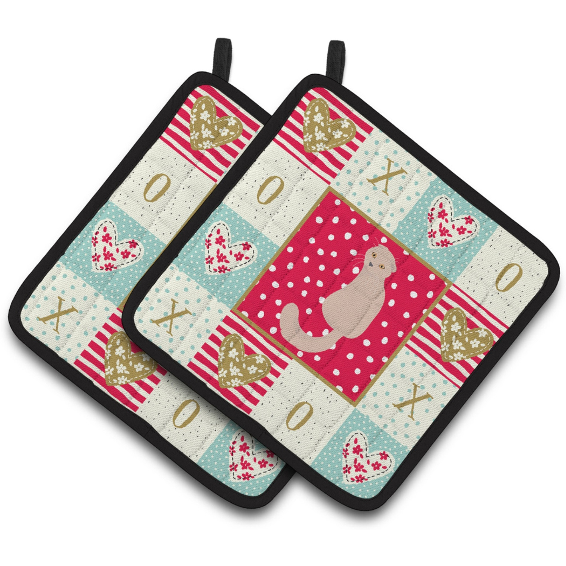 &quotCaroline's Treasures CK5783PTHD Scottish Fold Cat Love Pair of Pot Holders potholders, Multicolor"