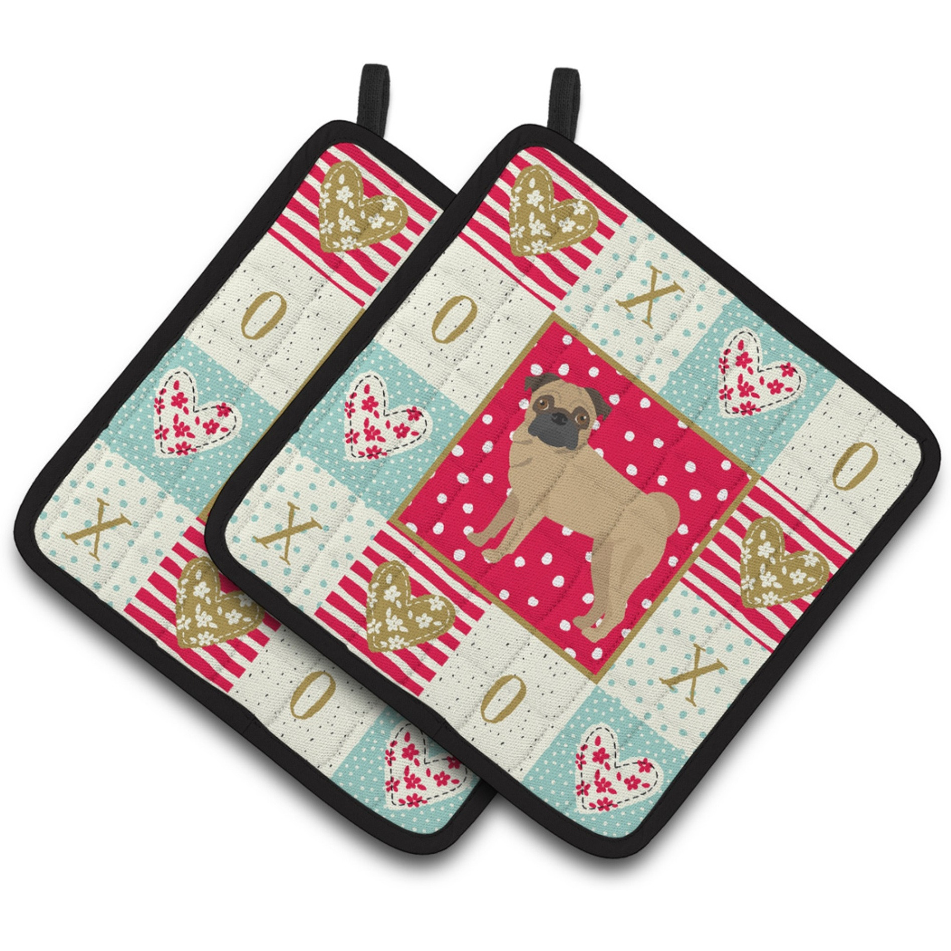 &quotCaroline's Treasures CK5886PTHD Pug Love Pair of Pot Holders potholders, Multicolor"