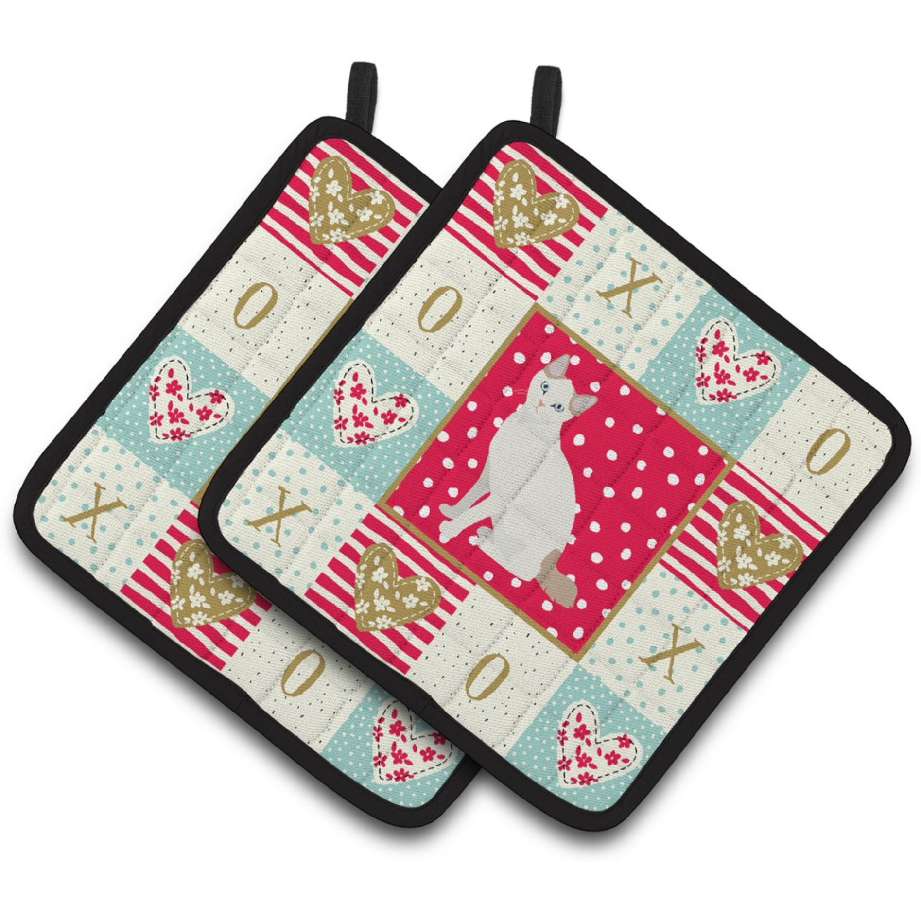 &quotCaroline's Treasures CK5768PTHD Korean Bobtail Cat Love Pair of Pot Holders potholders, Multicolor"