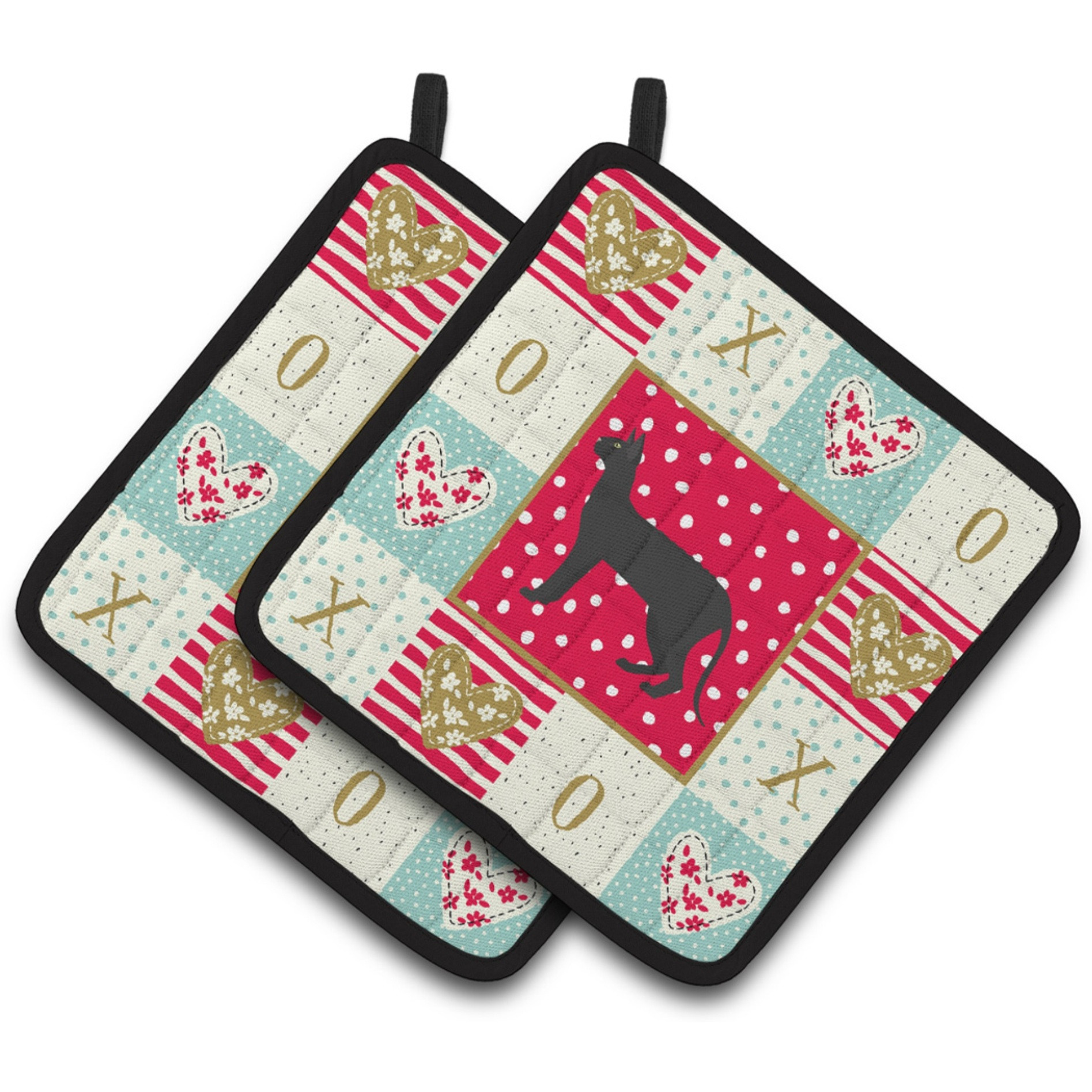 &quotCaroline's Treasures CK5591PTHD Black Cornish Rex Cat Love Pair of Pot Holders potholders, Multicolor"