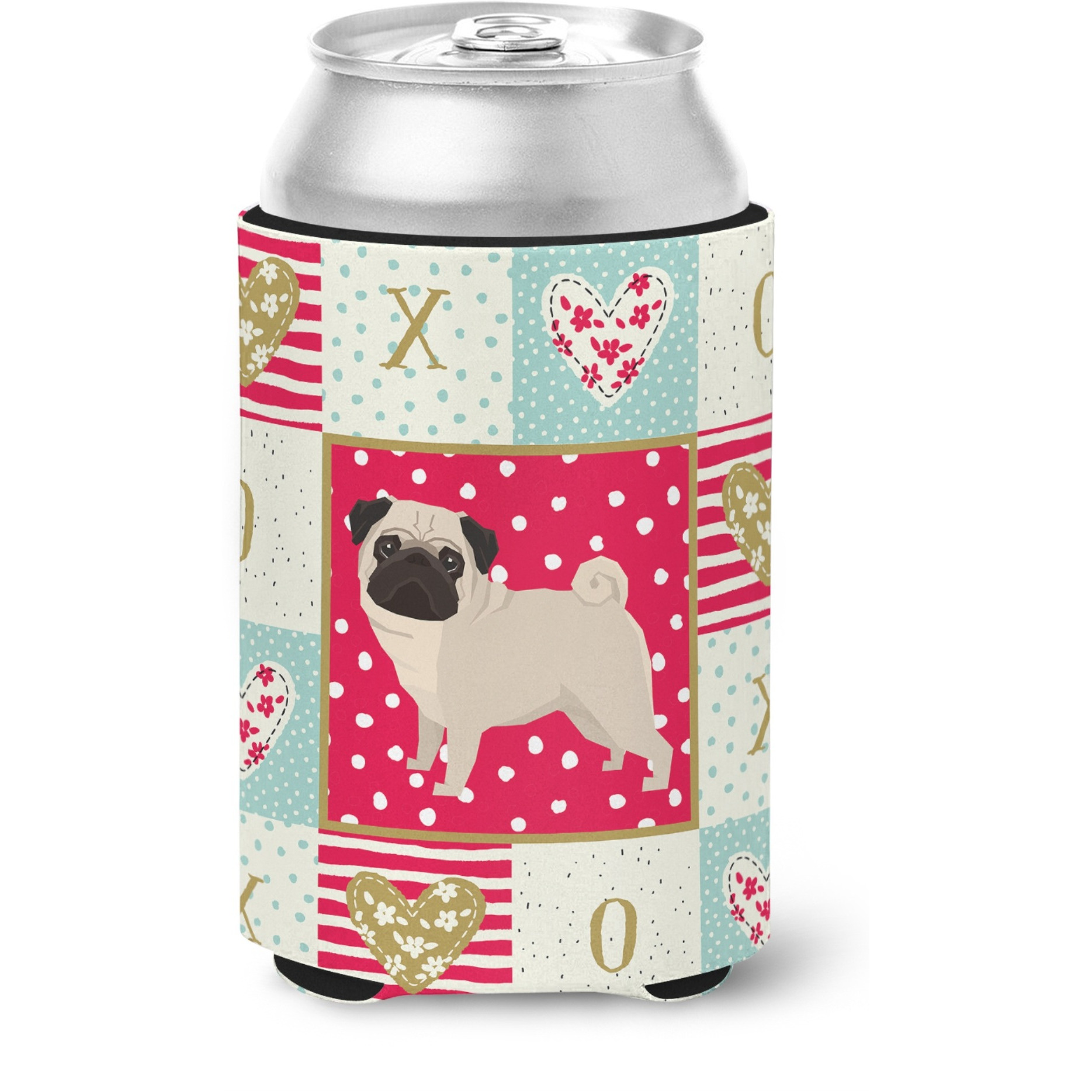 &quotCaroline's Treasures CK5947CC Pug Love Can or Bottle Hugger cold-beverage-koozies, Multicolor"