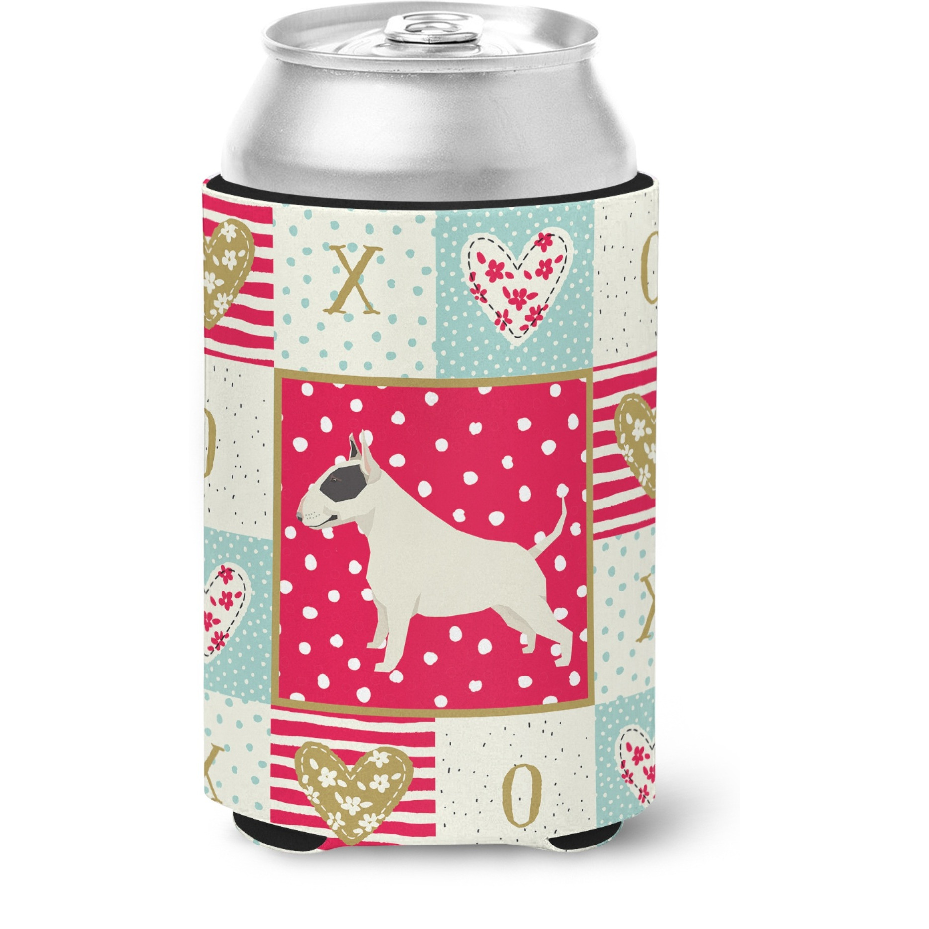 &quotCaroline's Treasures CK5917CC Black and White Bull Terrier Love Can or Bottle Hugger cold-beverage-koozies, Multicolor"
