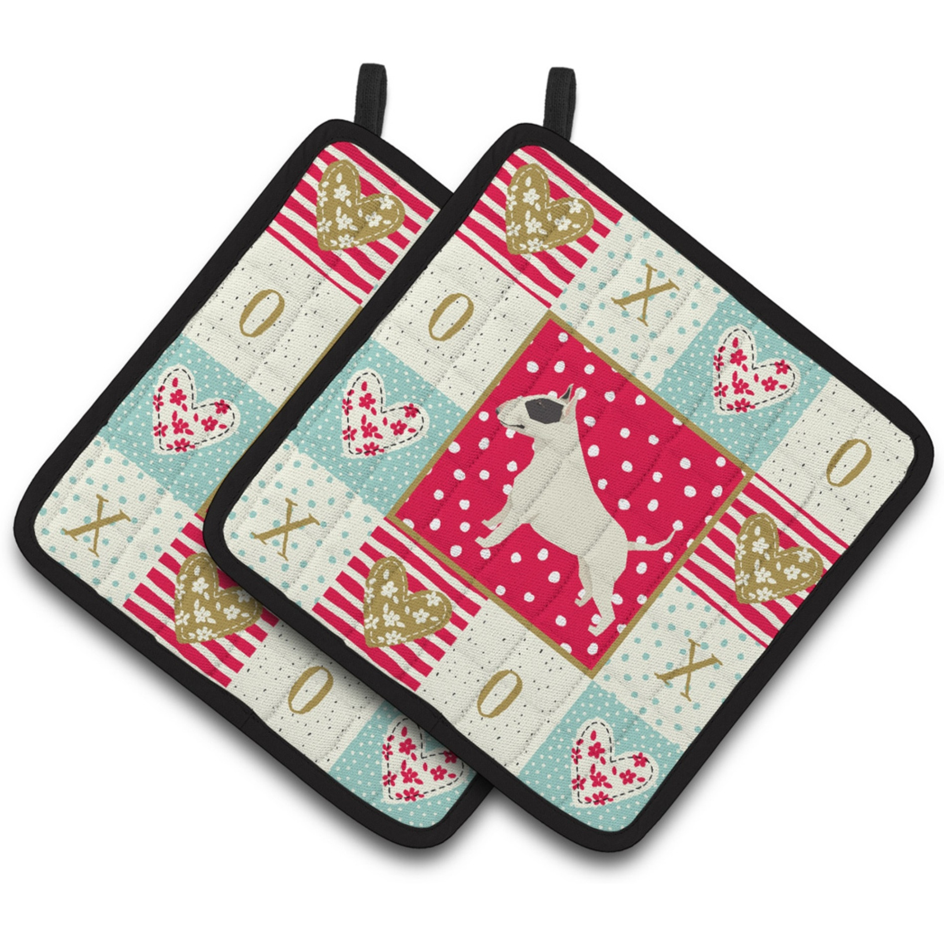 &quotCaroline's Treasures CK5917PTHD Black and White Bull Terrier Love Pair of Pot Holders potholders, Multicolor"