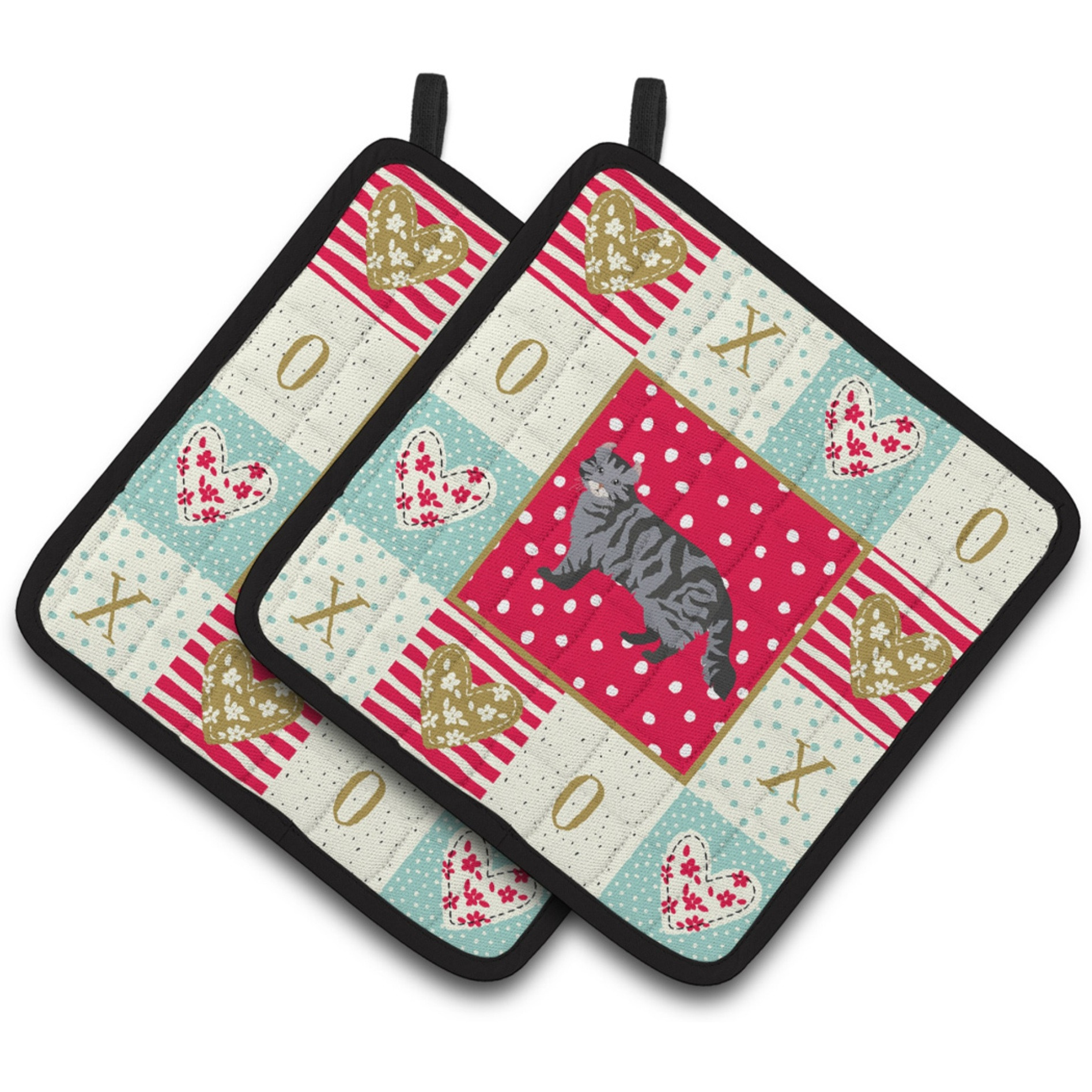 &quotCaroline's Treasures CK5546PTHD American Curl 1 Cat Love Pair of Pot Holders potholders, Multicolor"