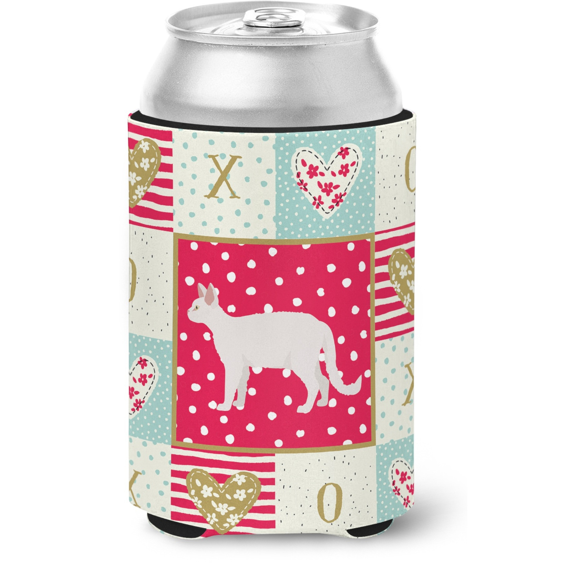 &quotCaroline's Treasures CK5596CC White Devon Rex Cat Love Can or Bottle Hugger cold-beverage-koozies, Multicolor"