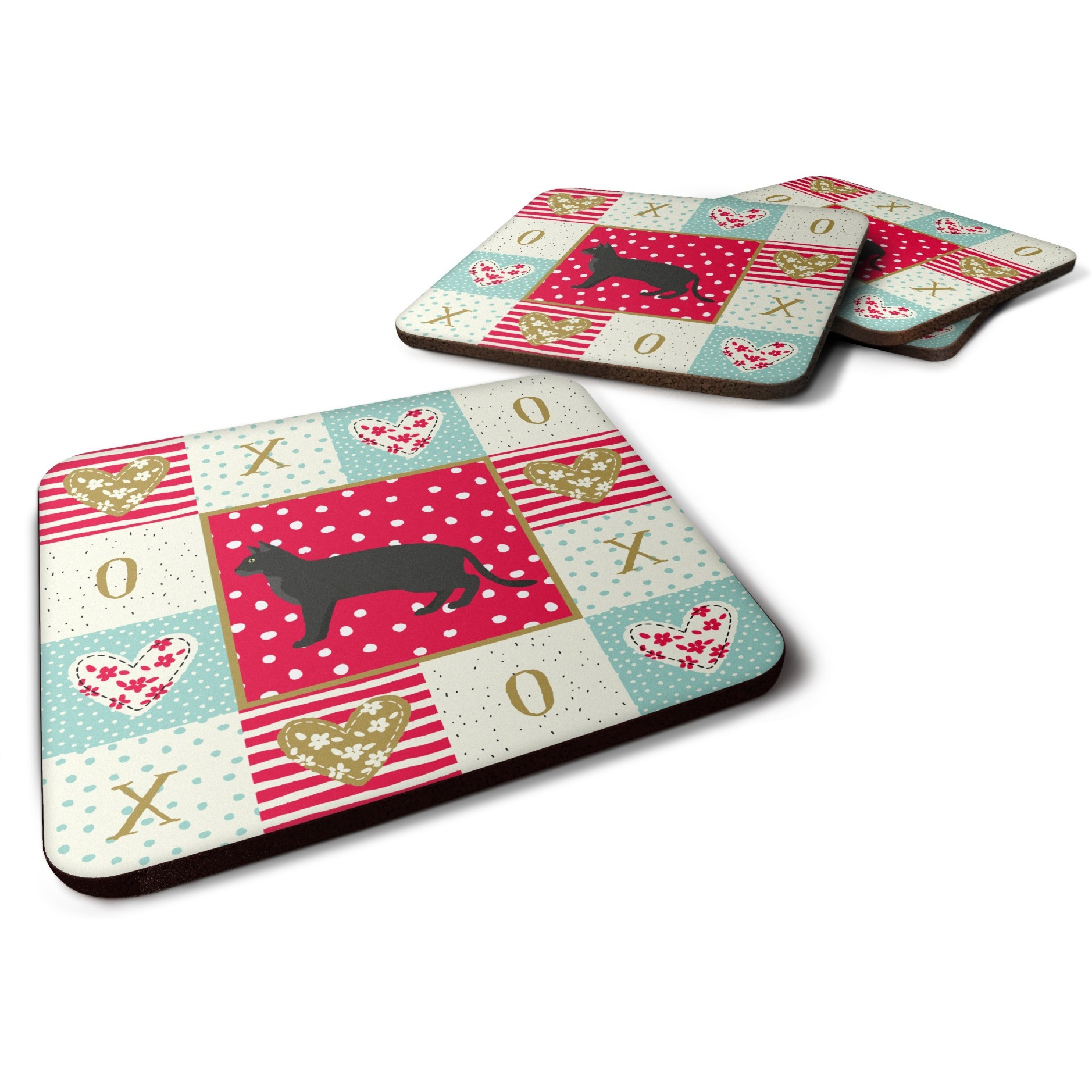 &quotCaroline's Treasures CK5579FC Chausie Black Cat Love Foam Set of 4 coasters, Multicolor"