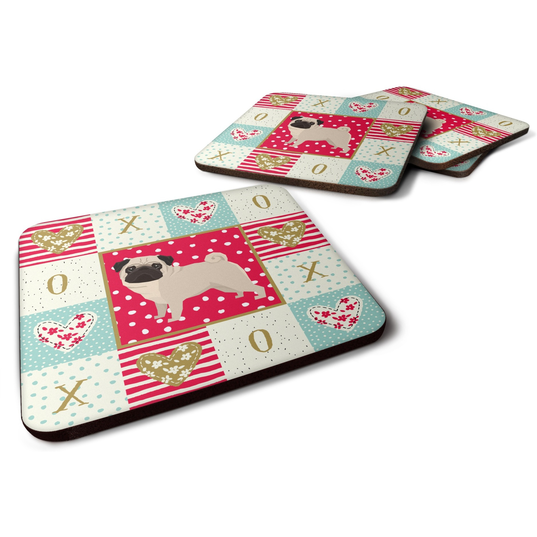&quotCaroline's Treasures CK5947FC Pug Love Foam Set of 4 coasters, Multicolor"