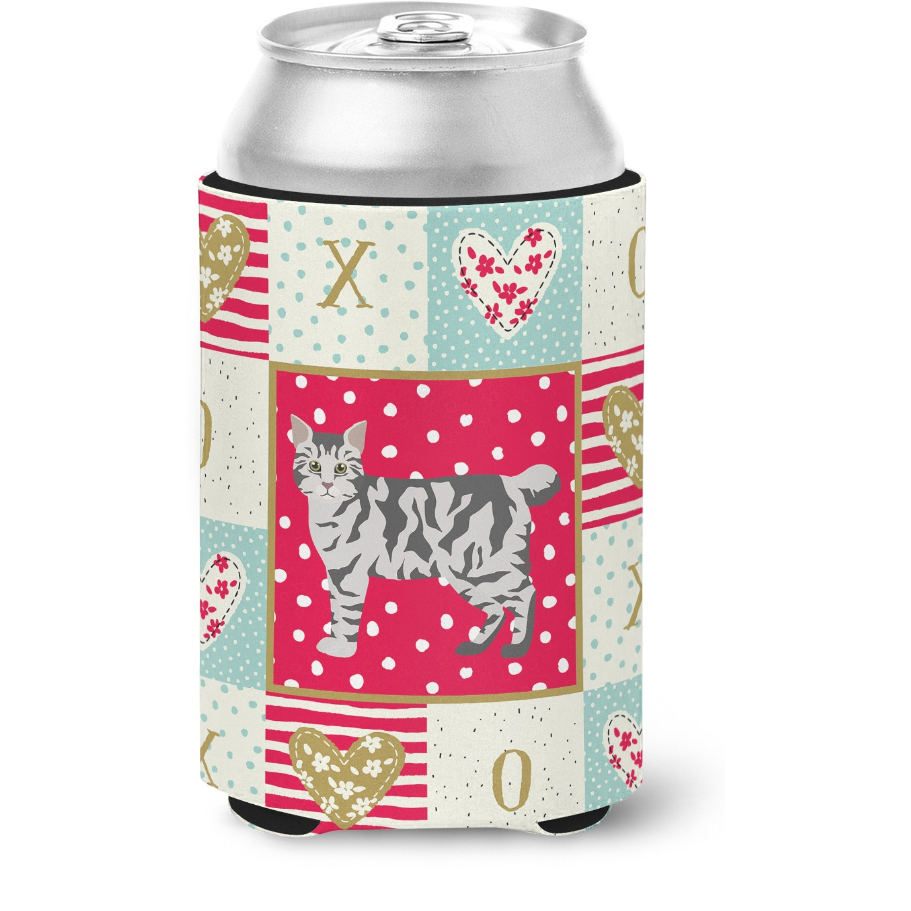 &quotCaroline's Treasures CK5544CC American Bobtail 1 Cat Love Can or Bottle Hugger cold-beverage-koozies, Multicolor"