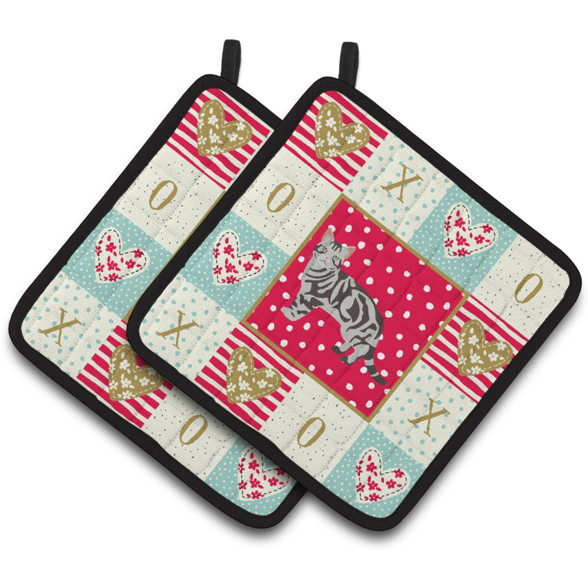 &quotCaroline's Treasures CK5548PTHD American Shorthair 1 Cat Love Pair of Pot Holders potholders, Multicolor"