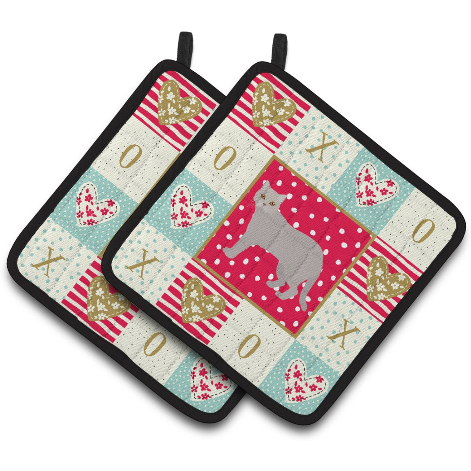 &quotCaroline's Treasures CK5567PTHD British Semi Longhair Cat Love Pair of Pot Holders potholders, Multicolor"