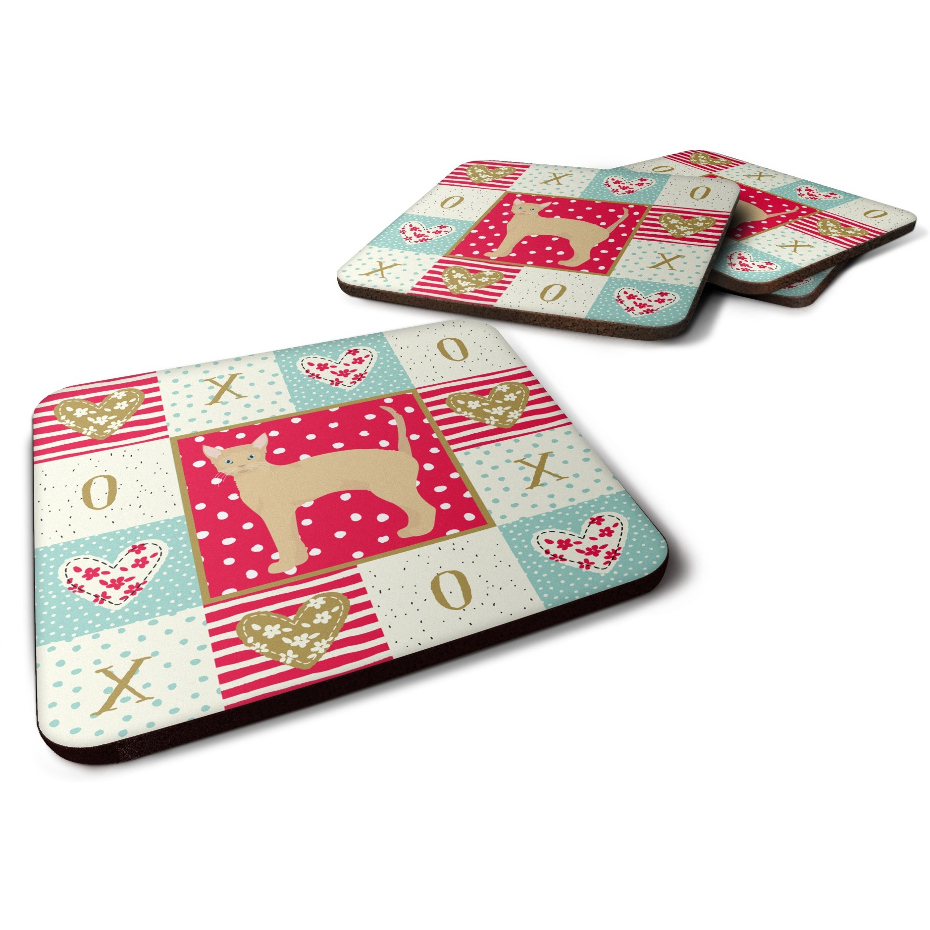 &quotCaroline's Treasures CK5621FC German Rex 2 Cat Love Foam Set of 4 coasters, Multicolor"
