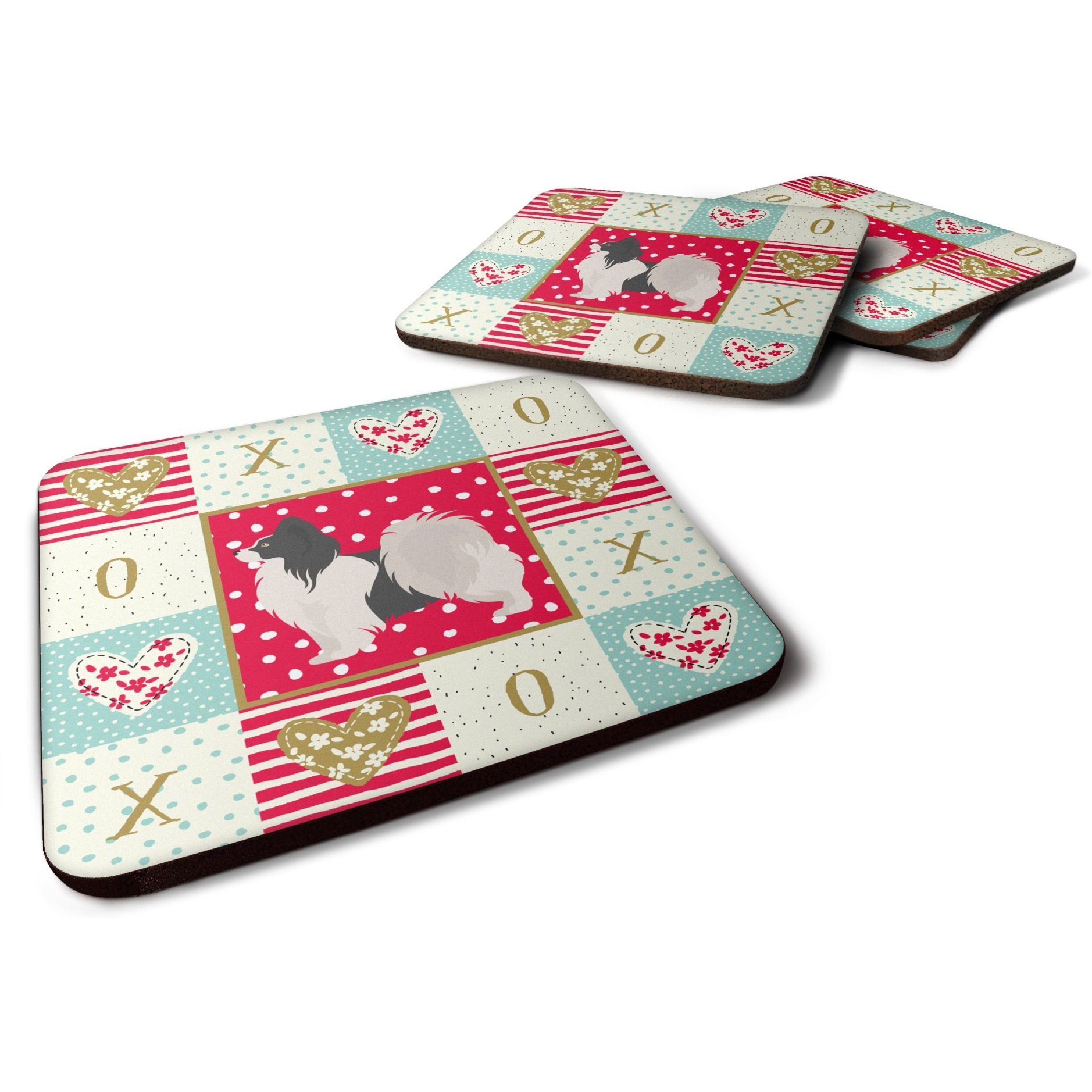 &quotCaroline's Treasures CK5872FC Papillon 2 Love Foam Set of 4 coasters, Multicolor"