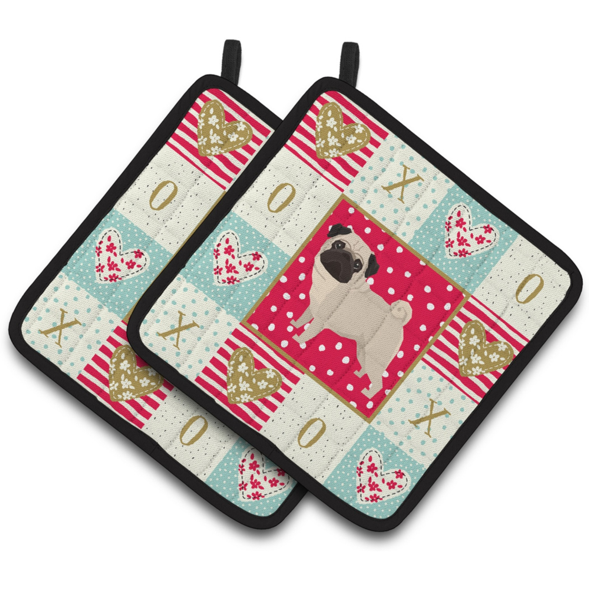 &quotCaroline's Treasures CK5947PTHD Pug Love Pair of Pot Holders potholders, Multicolor"