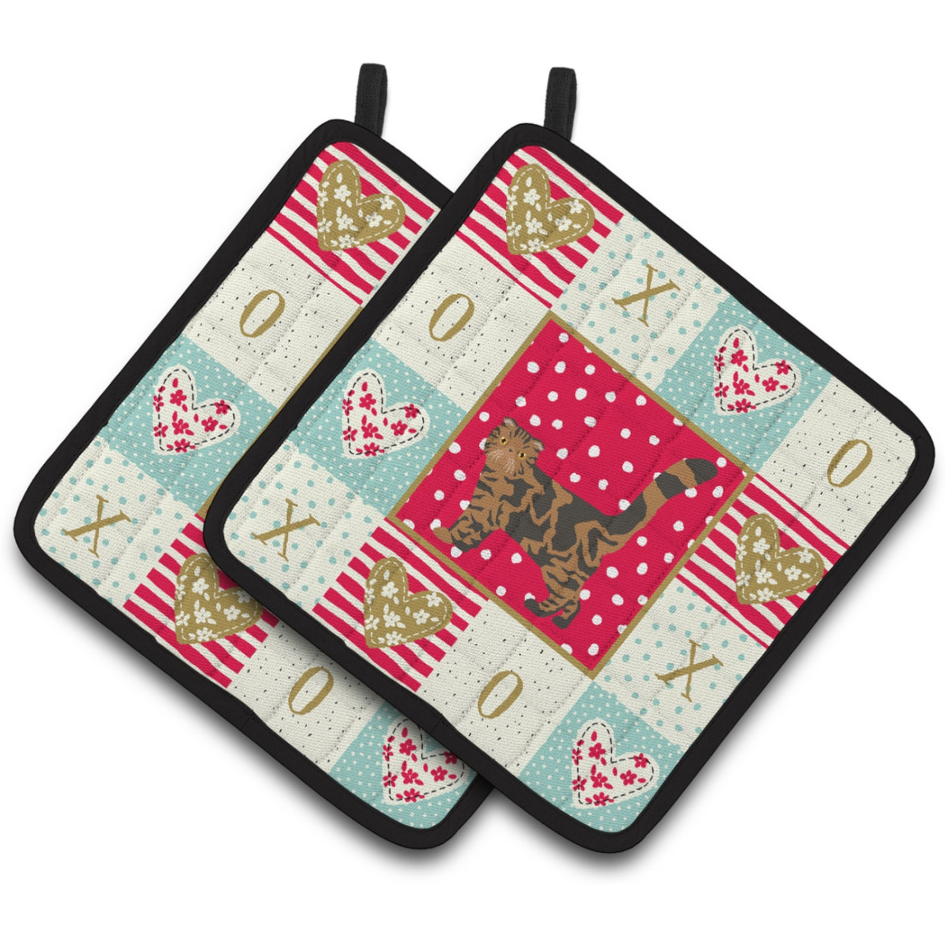 &quotCaroline's Treasures CK5619PTHD Foldex Exotic Fold 2 Cat Love Pair of Pot Holders potholders, Multicolor"