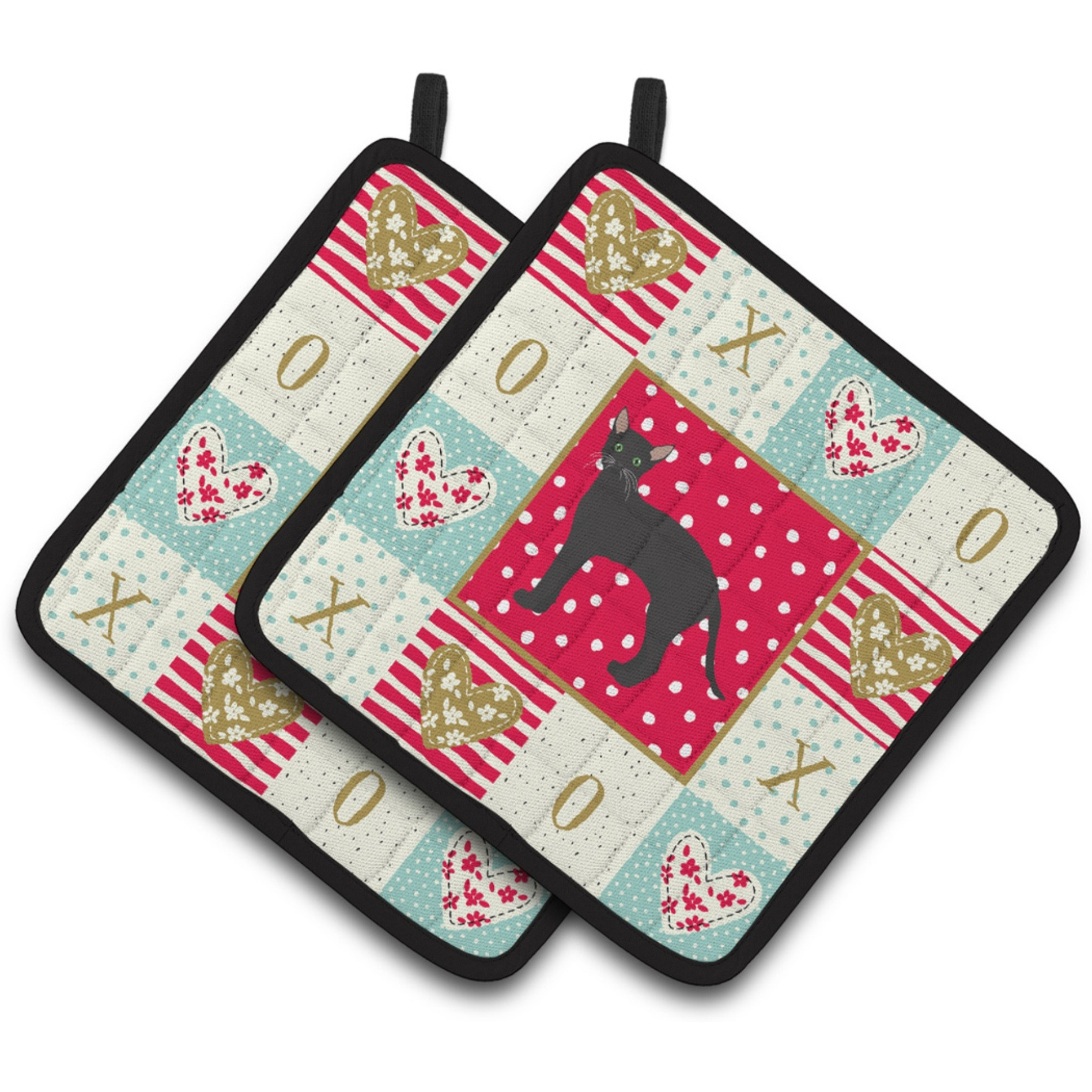 &quotCaroline's Treasures CK5620PTHD Black German Rex Cat Love Pair of Pot Holders potholders, Multicolor"