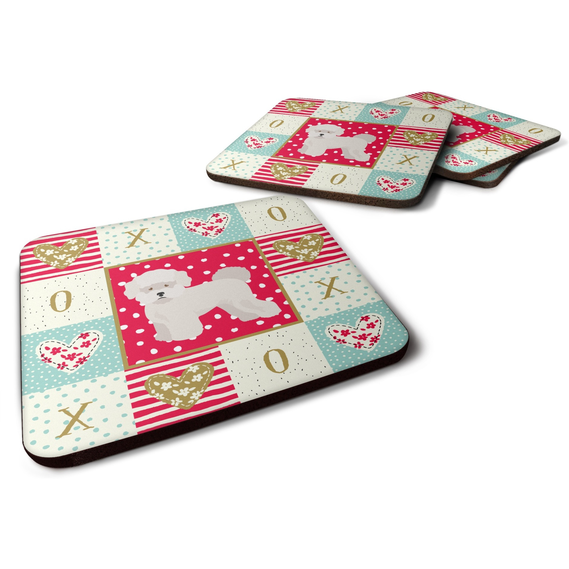 &quotCaroline's Treasures CK5814FC Bichon Fris 2 Love Foam Set of 4 coasters, Multicolor"