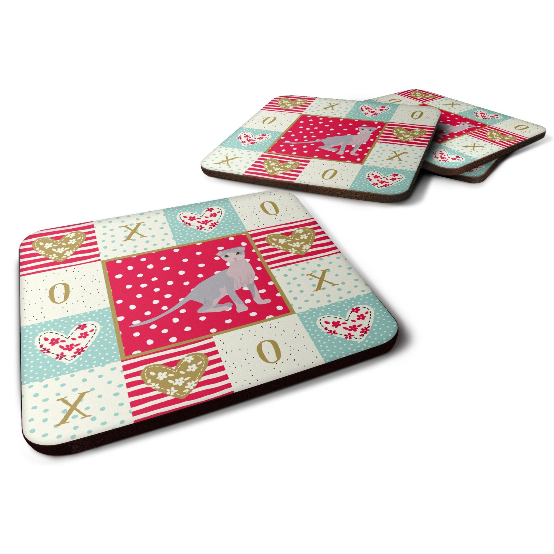 &quotCaroline's Treasures CK5803FC Ukrainian Levkoy Cat Love Foam Set of 4 coasters, Multicolor"