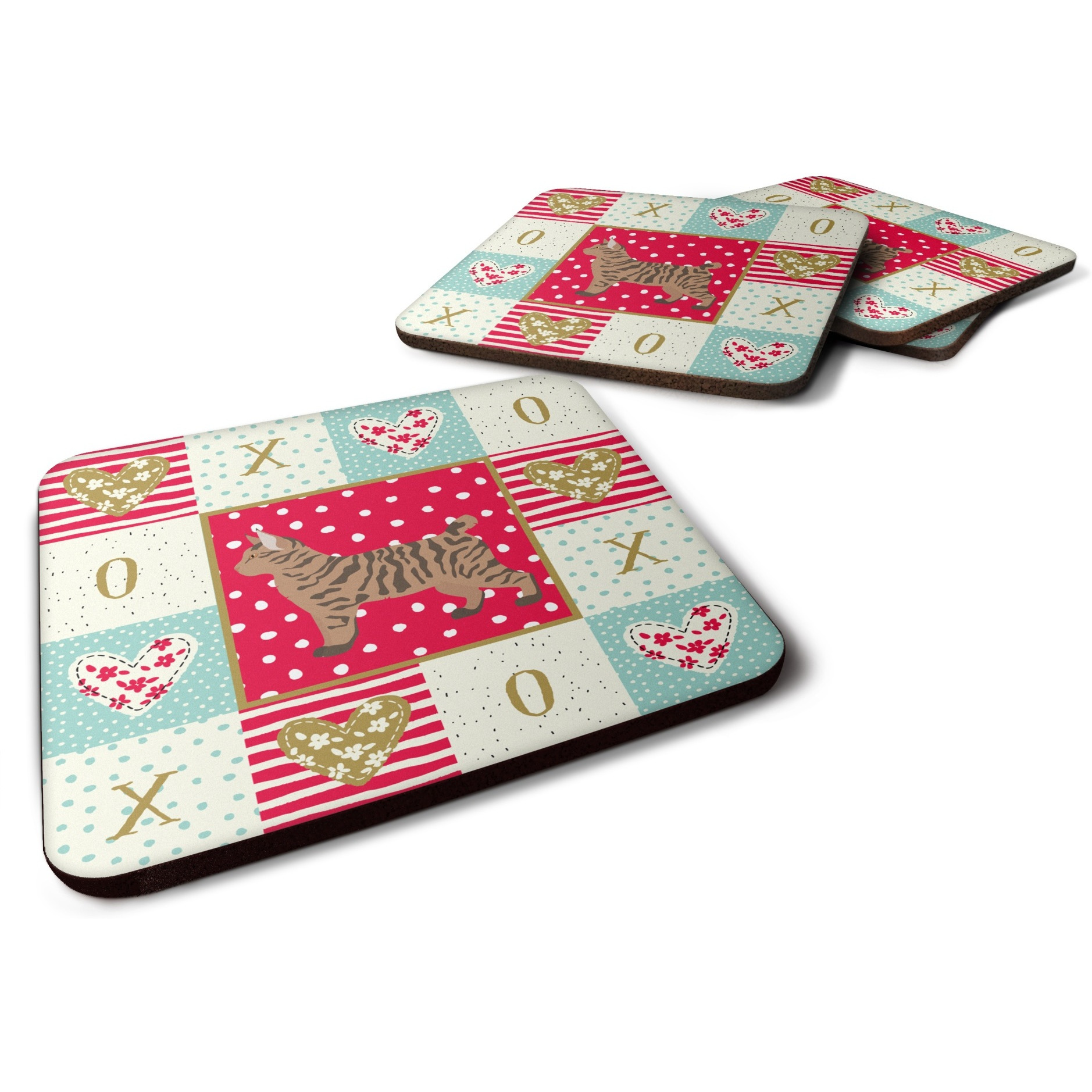 &quotCaroline's Treasures CK5679FC Pixie Bob 2 Cat Love Foam Set of 4 coasters, Multicolor"