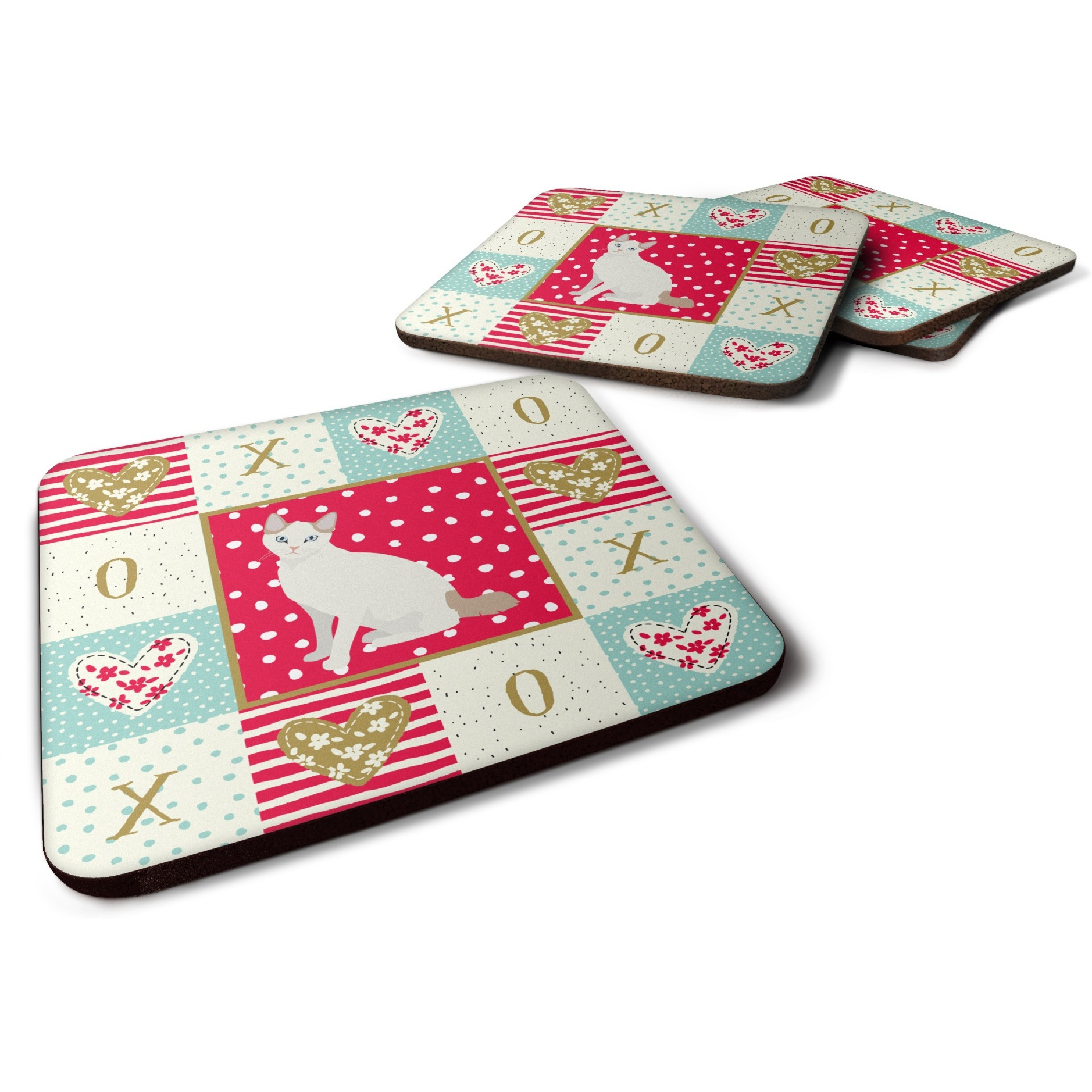 &quotCaroline's Treasures CK5768FC Korean Bobtail Cat Love Foam Set of 4 coasters, Multicolor"