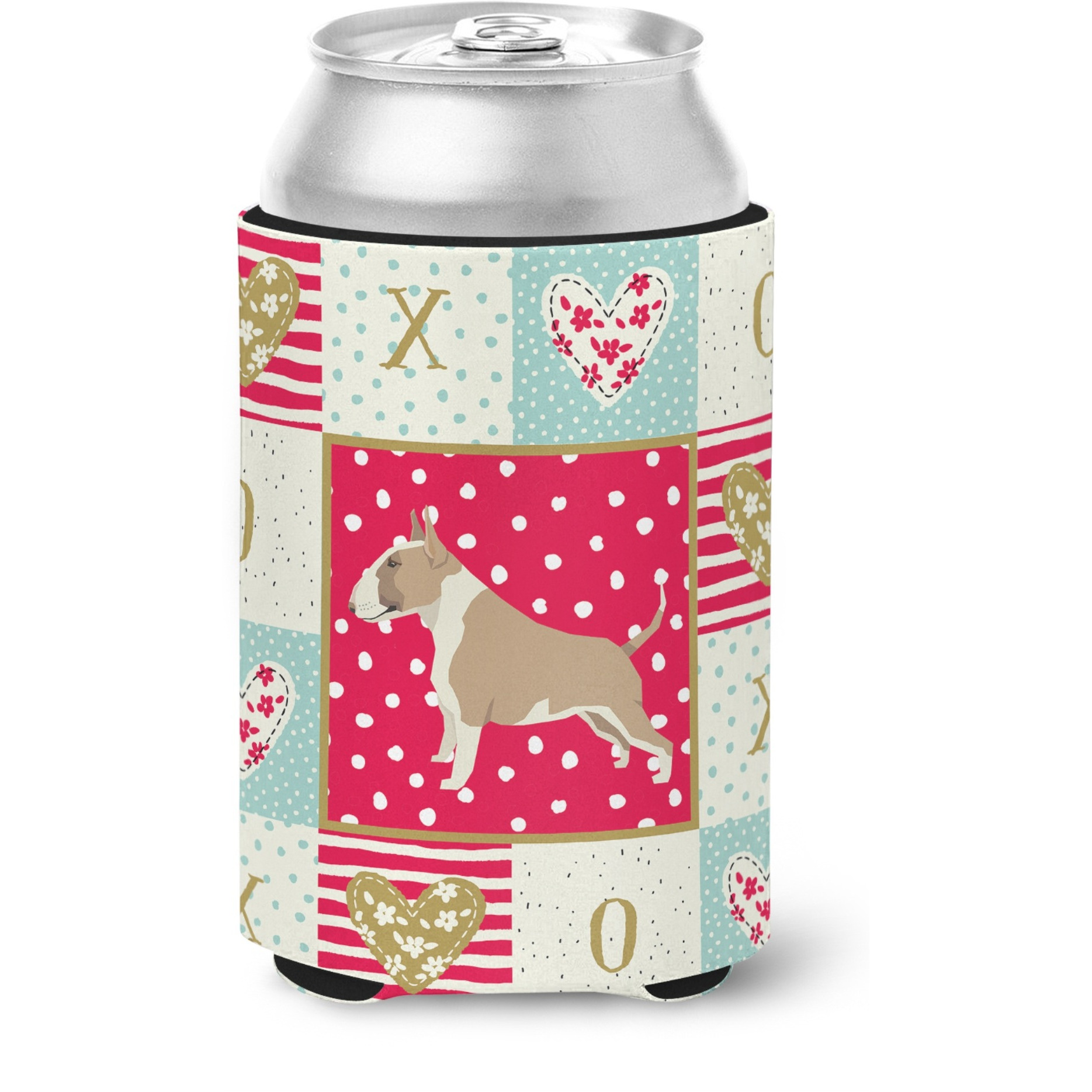 &quotCaroline's Treasures CK5918CC Fawn and White Bull Terrier Love Can or Bottle Hugger cold-beverage-koozies, Multicolor"