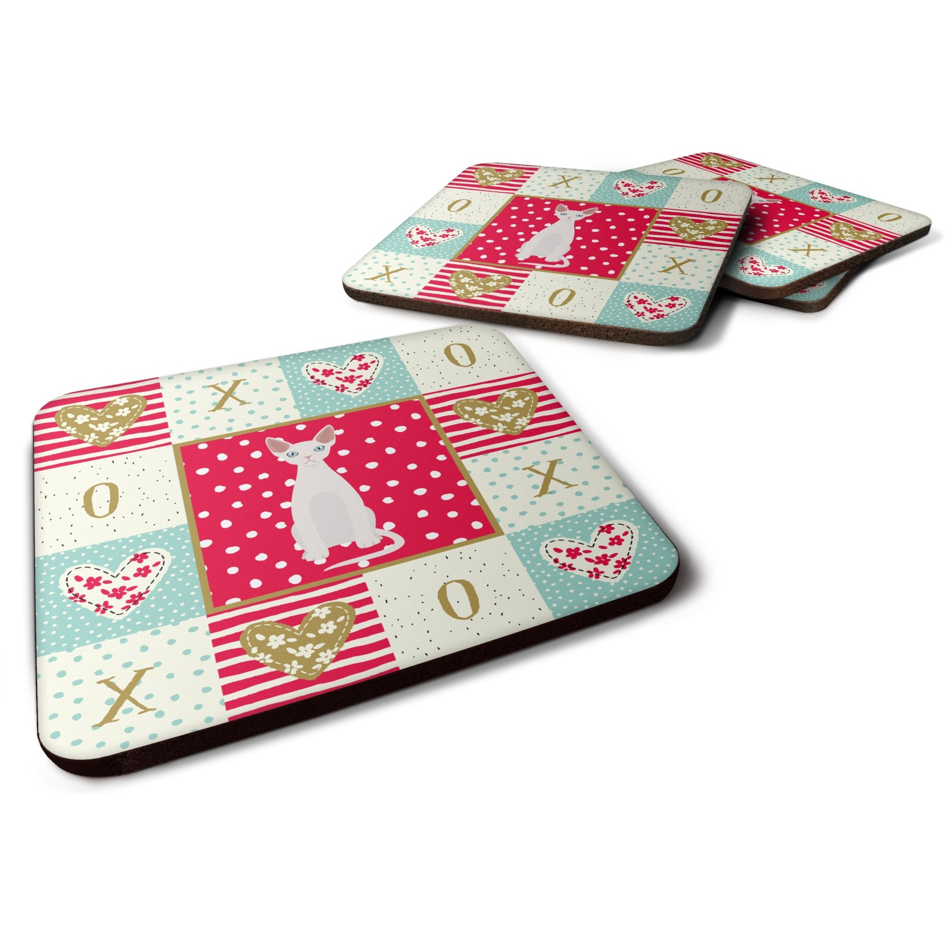&quotCaroline's Treasures CK5757FC Devon Rex 2 Cat Love Foam Set of 4 coasters, Multicolor"