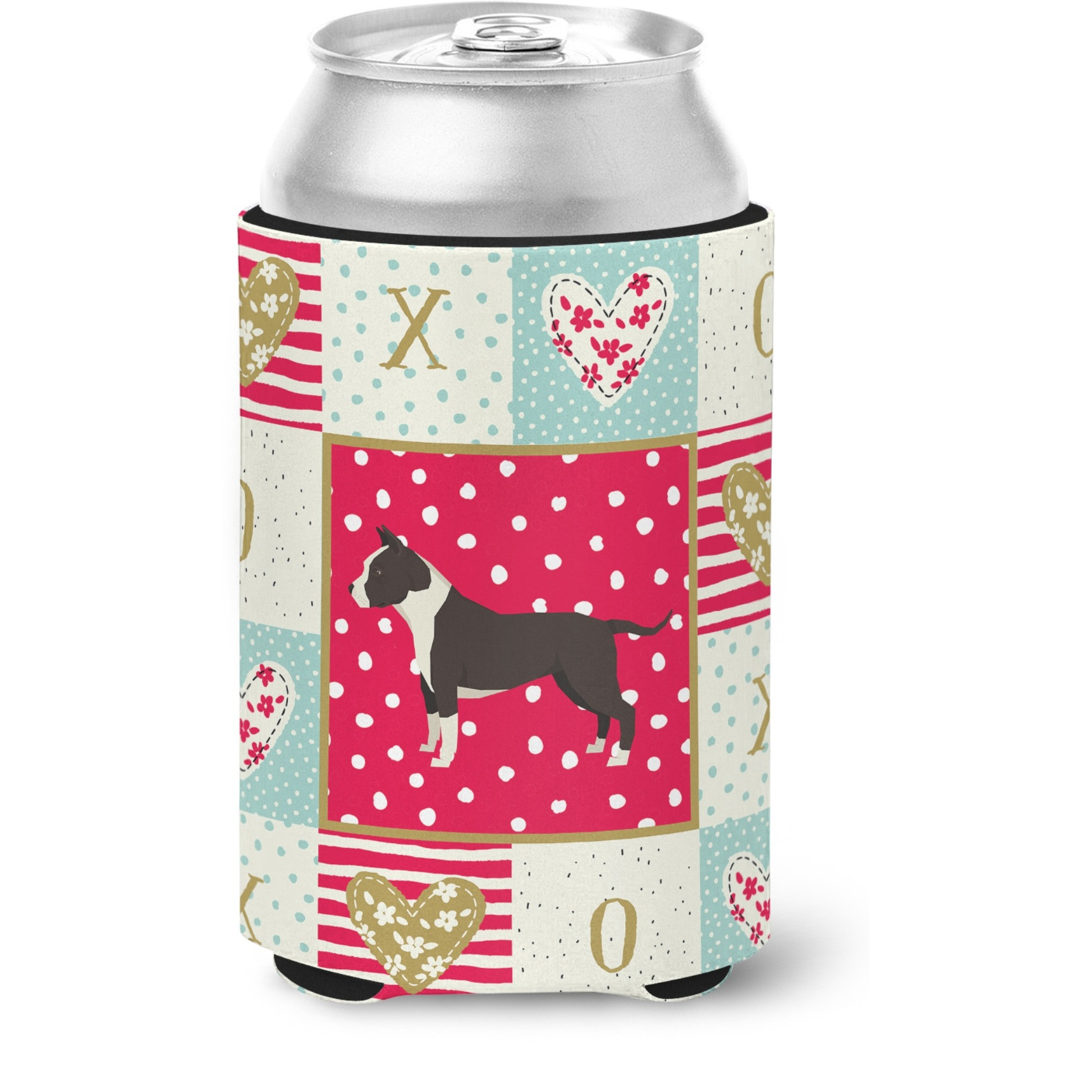 &quotCaroline's Treasures CK5905CC American Staffordshire Terrier Love Can Hugger cold-beverage-koozies, Multicolor"