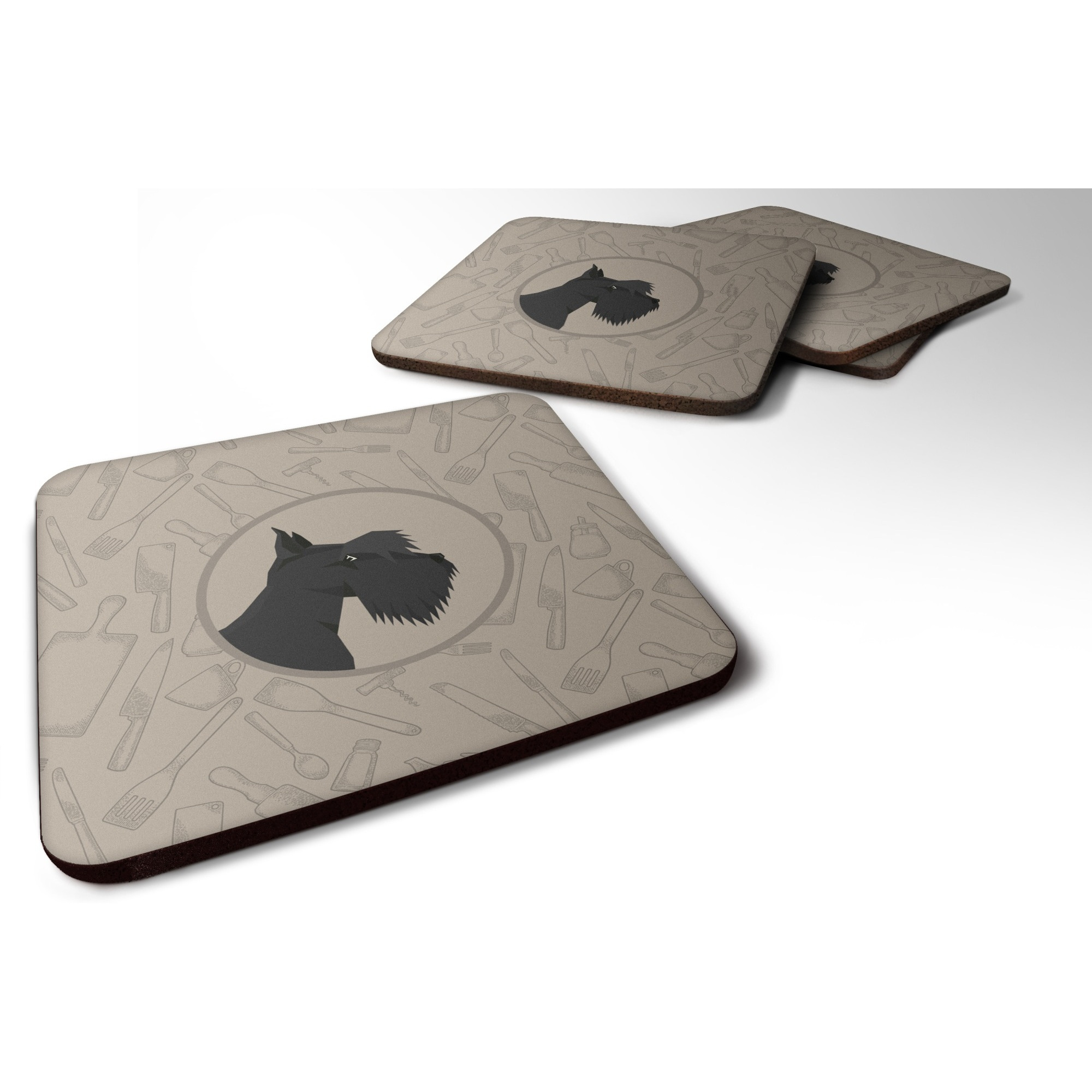 &quotCaroline's Treasures CK2207FC Scottish Terrier in The Kitchen Foam Set of 4 coasters, Multicolor"