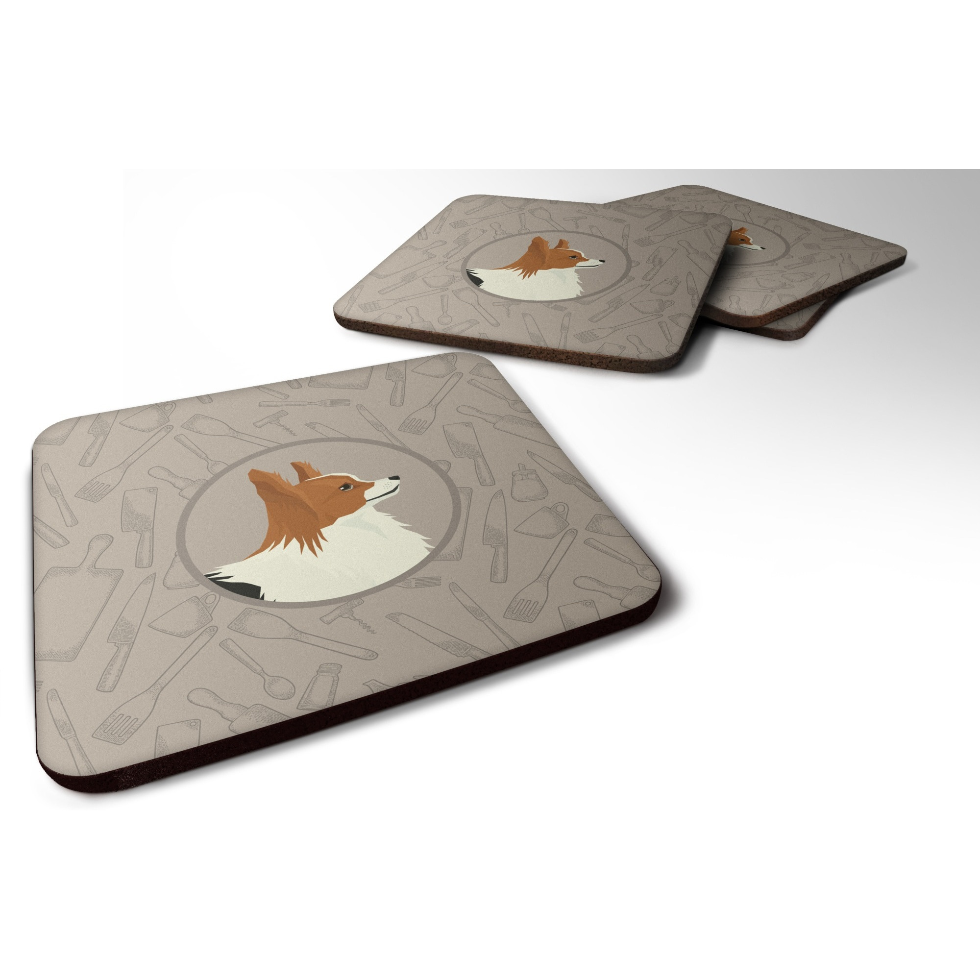 &quotCaroline's Treasures CK2200FC Papillon in The Kitchen Foam Set of 4 coasters, Multicolor"