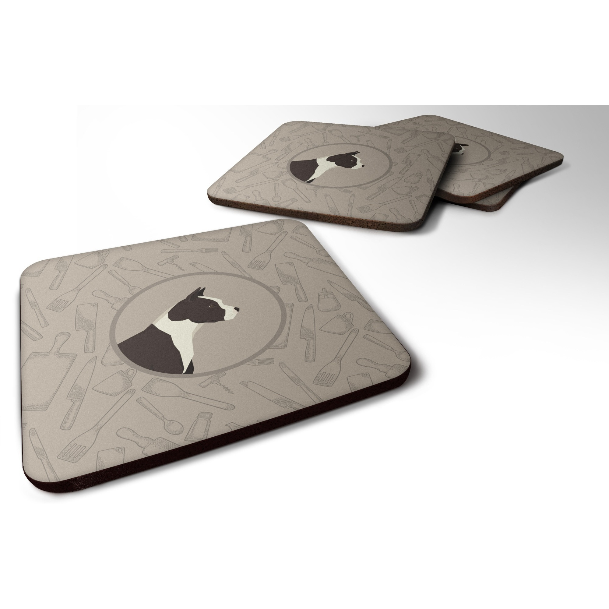 &quotCaroline's Treasures CK2162FC American Staffordshire Terrier in The Kitchen Foam Set of 4 coasters, Multicolor"